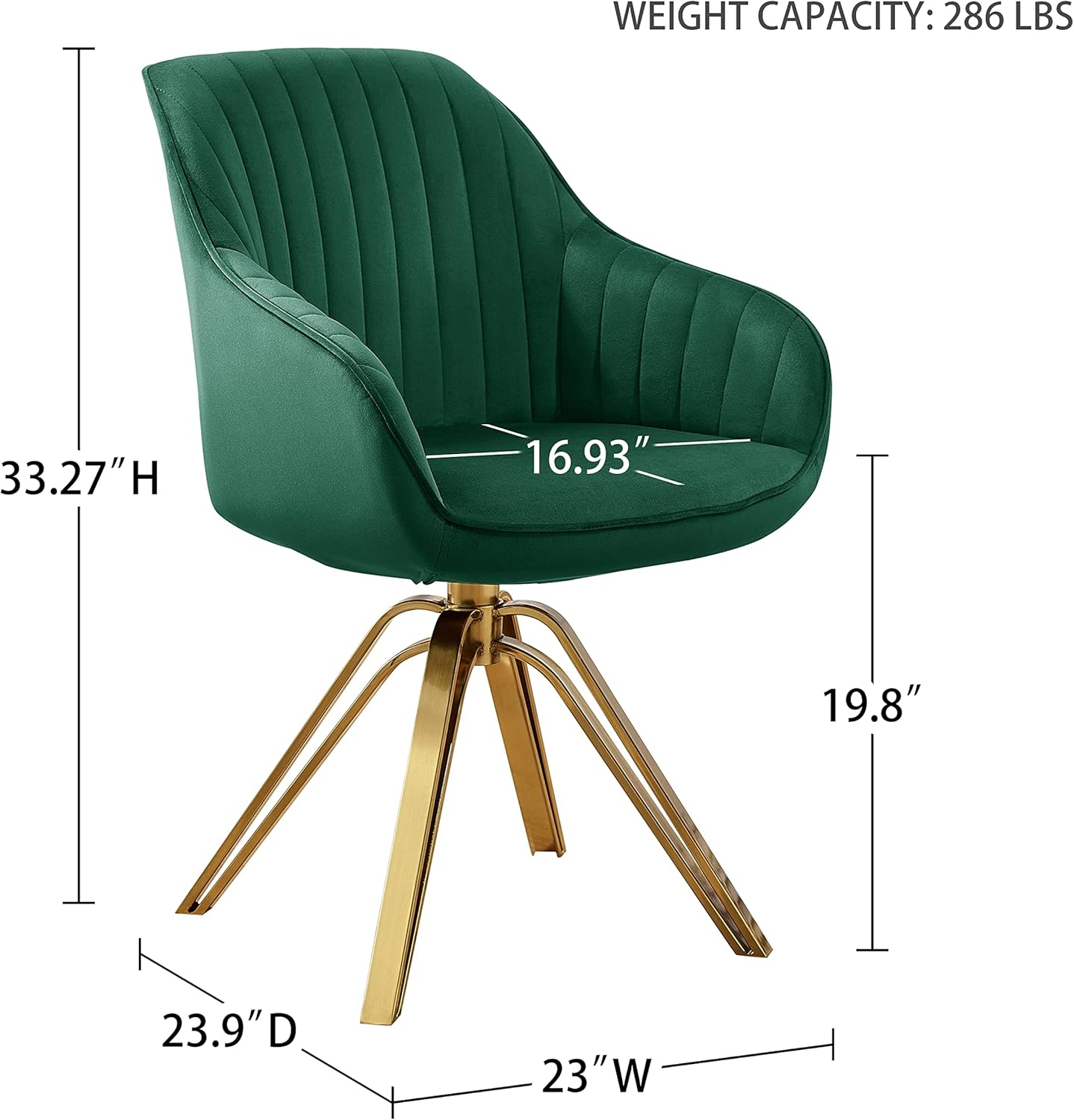 23 in. Green Velvet & Gold Swivel Arm Chair