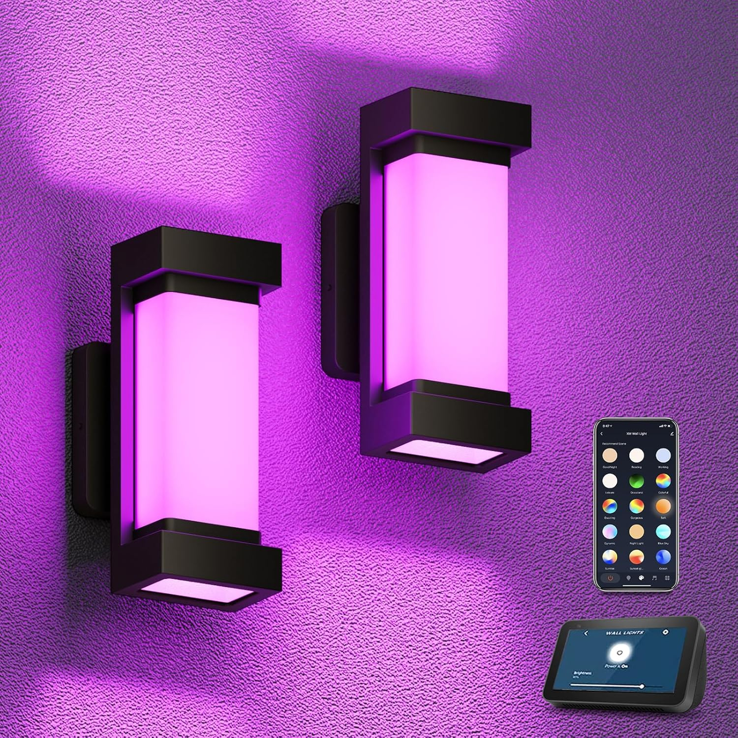 Phantoscope Lighting Sconce, Wi-Fi Control, Compatible With Alexa, IP65 Waterproof, 2 Pack