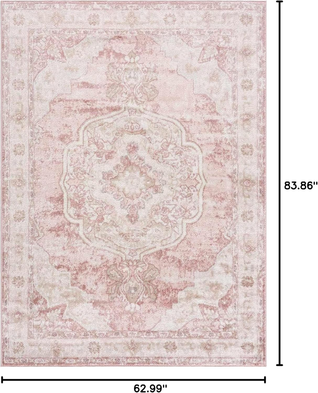 BoutiqueRugs Blush & Light Pink Collection Kandos Bohemian Oriental Medallion Area Rug - Traditional Floral Carpet for Living Room, Bedroom - Blush, Dusty Pink, Cream - 5'3" x 7' (5x7 Area Rug)