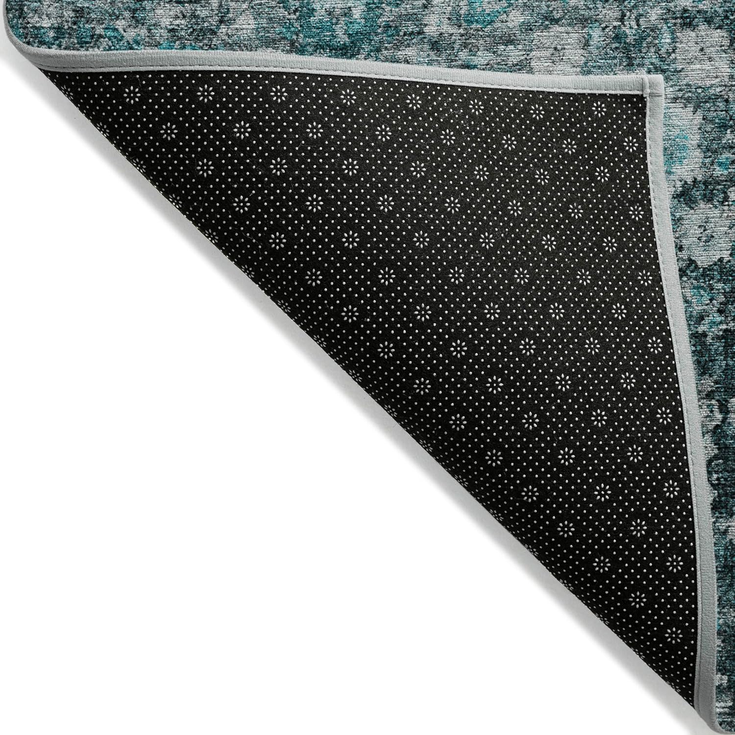 Teal and Gray Round Machine-Washable Synthetic Rug