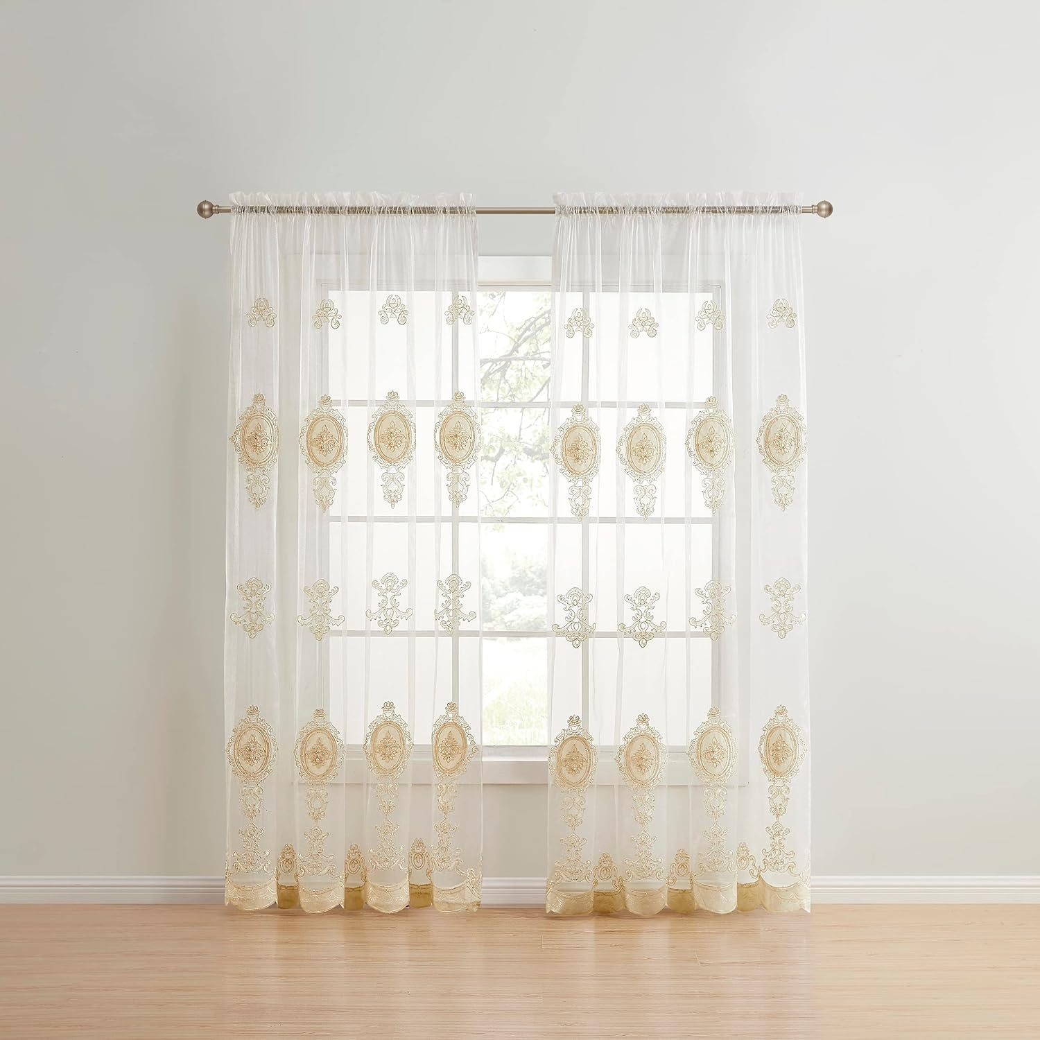 Ivory Sheer Velvet Embroidery Rod Pocket Window Panel