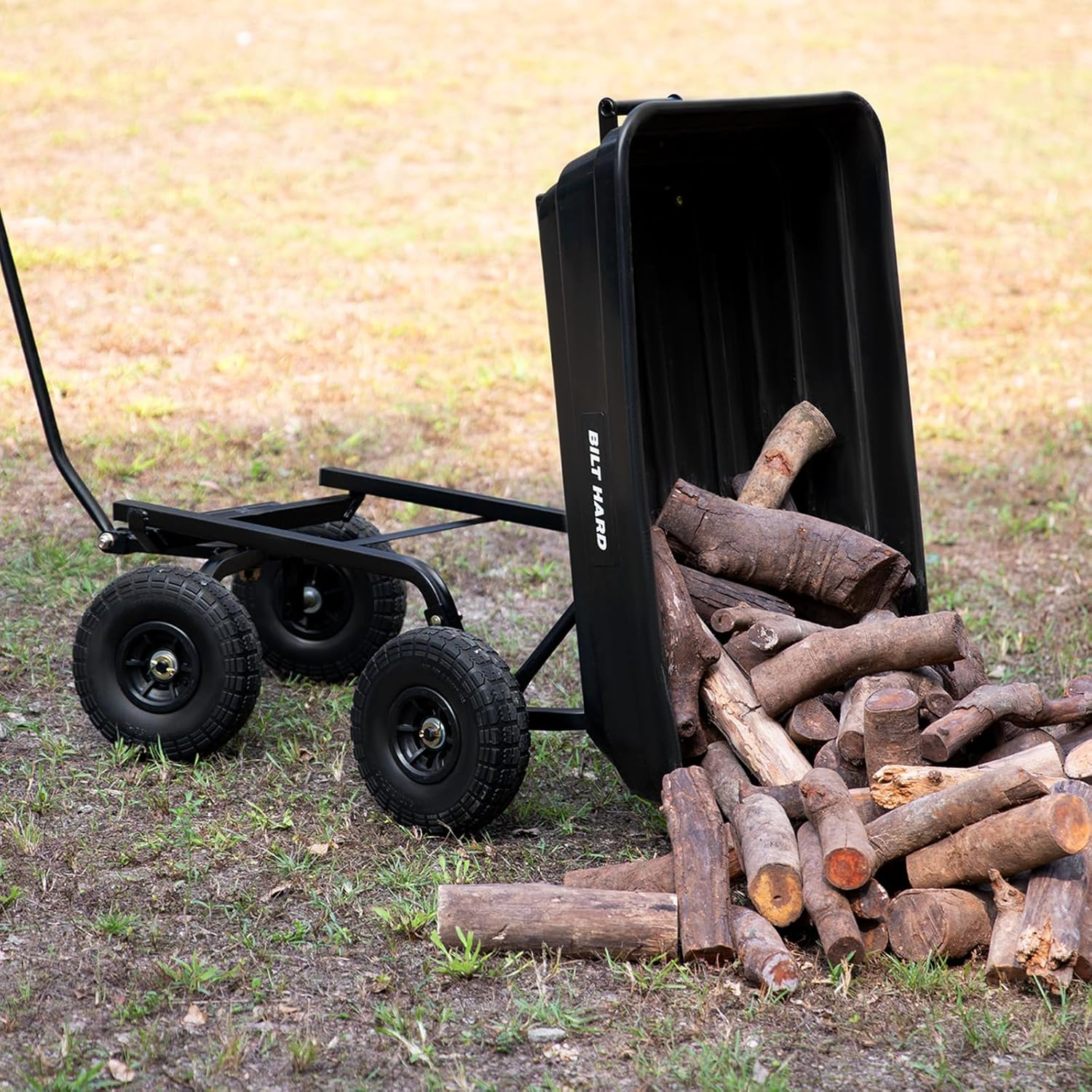 Black Heavy-Duty Poly Garden Dump Cart with No-Flat Tires