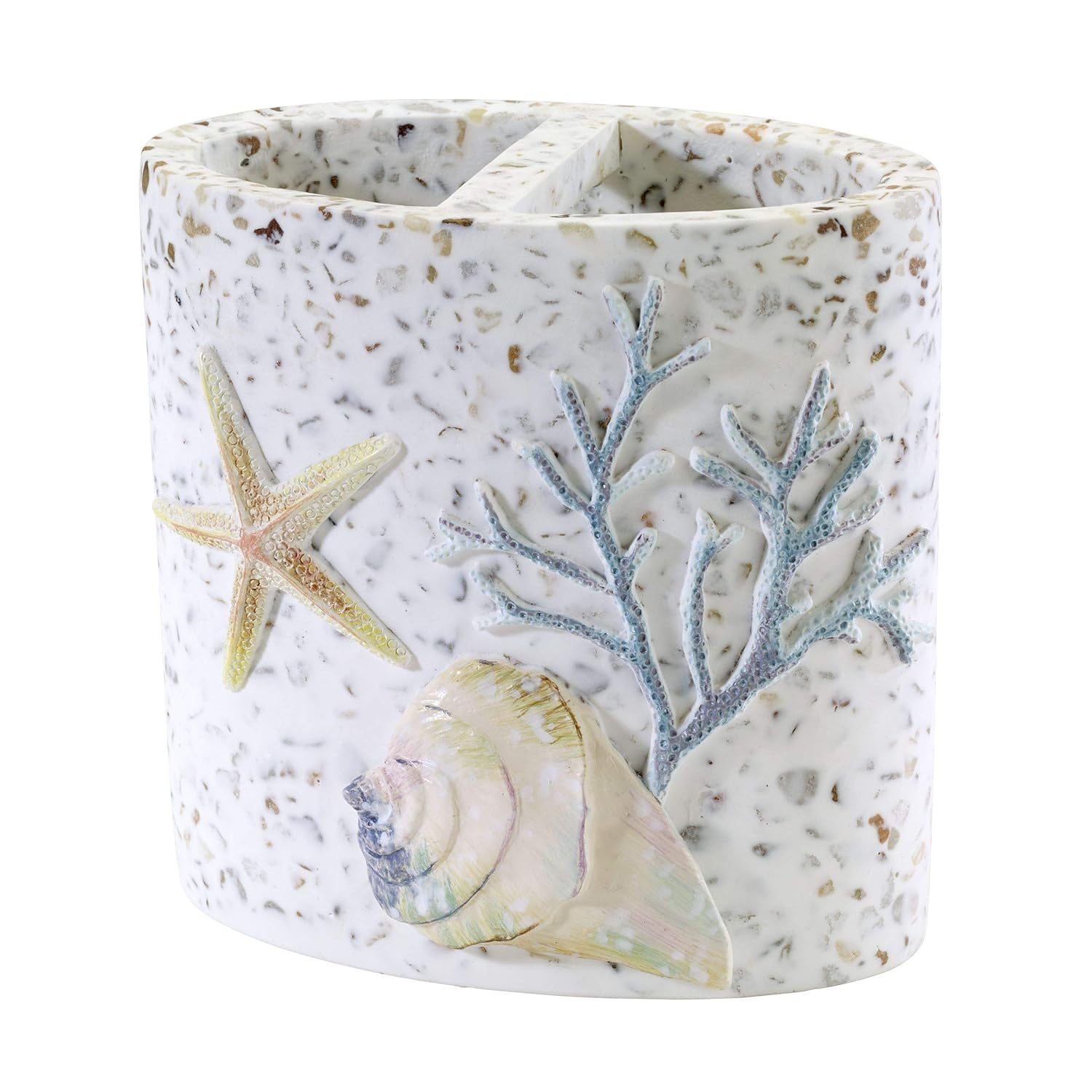 Coastal Terrazzo Resin Toothbrush Caddy with Embossed Detailing