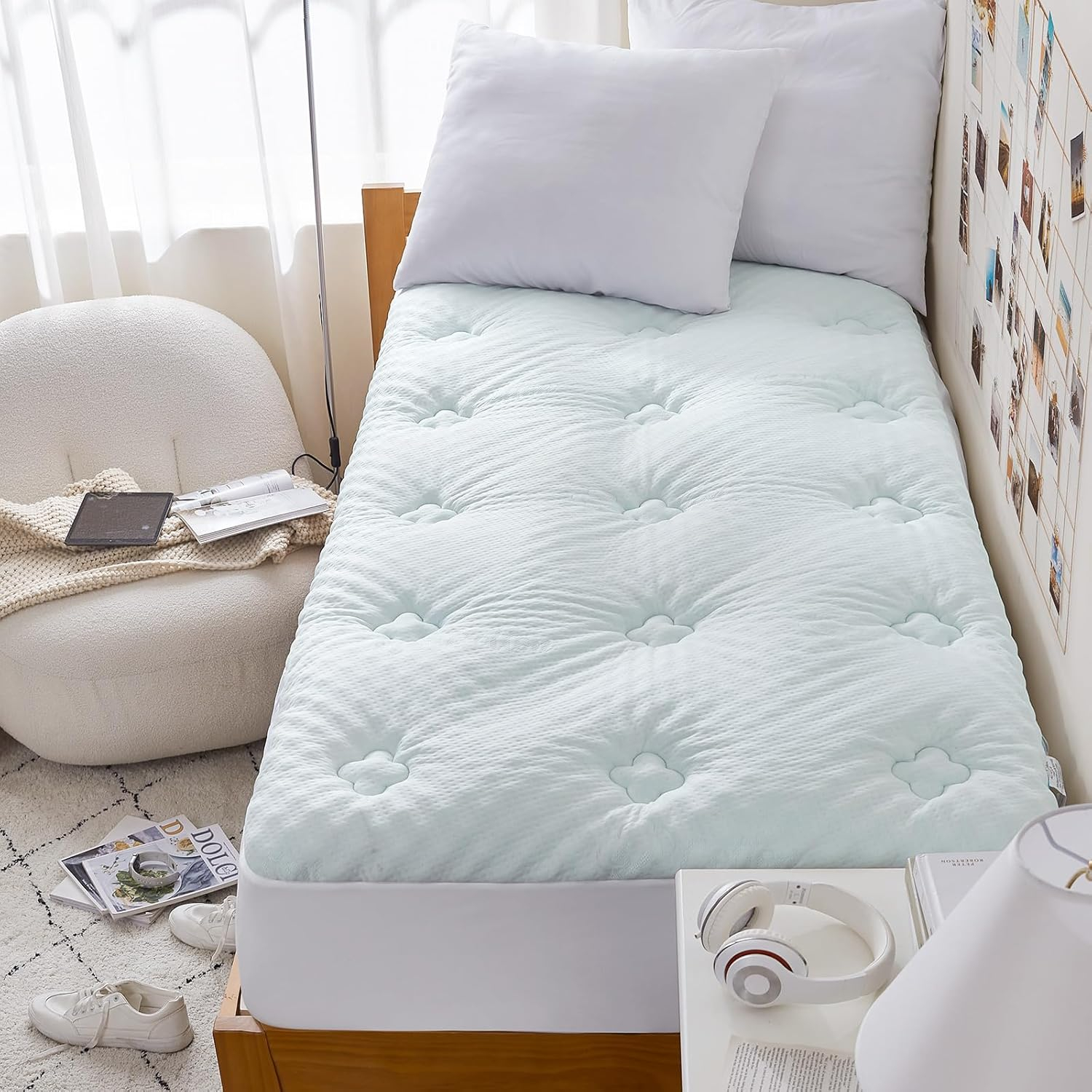 Hansleep Memory Foam Mattress Pad Twin, Pillow Top Mattress Topper Twin for Back Pain Relief with Egg Crate Gel Foam, Breathable Cover with Viscose Made from Bamboo, 39" x 75", White