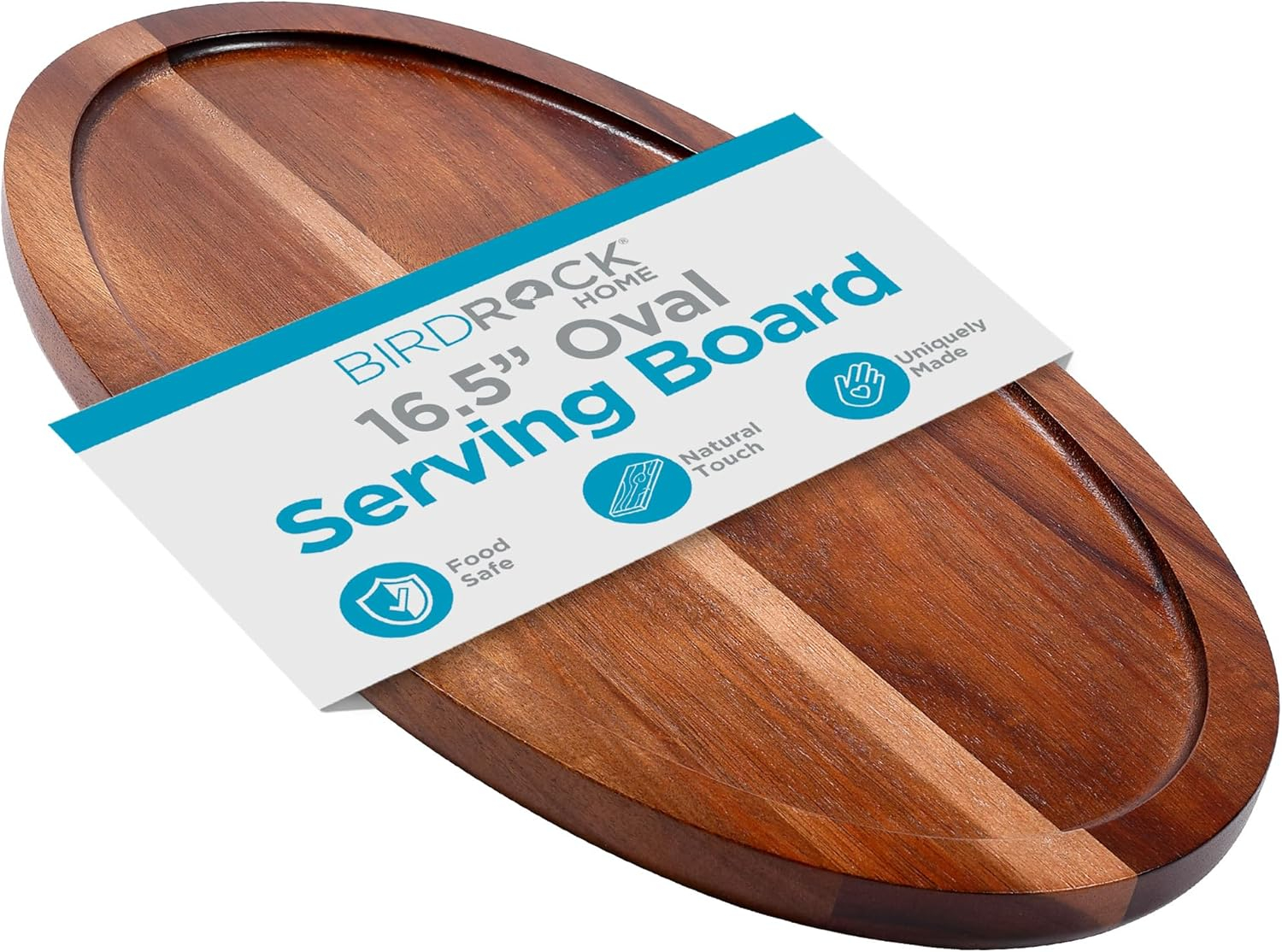 BIRDROCK HOME Acacia Wooden Cheese Serving Board with Handle - Charcuterie, Appetizers, Kitchen Platter, Grazing Board, Pizza, Meat, Bread, Cutting, Party, Food Display Tray - Espresso, 16.5", Oval