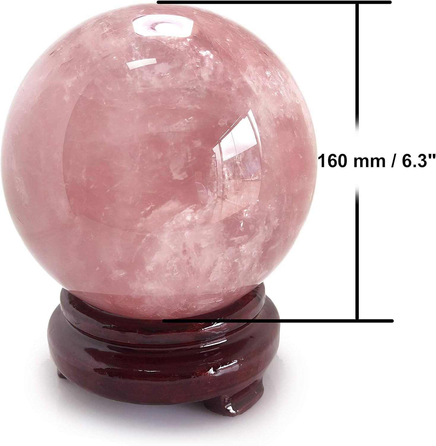Polar Jade Rose Quartz Crystal Ball – 6.3" Pink Crystal Sphere for Meditation, Feng Shui, Chakra Healing, Divination, and Home Décor
