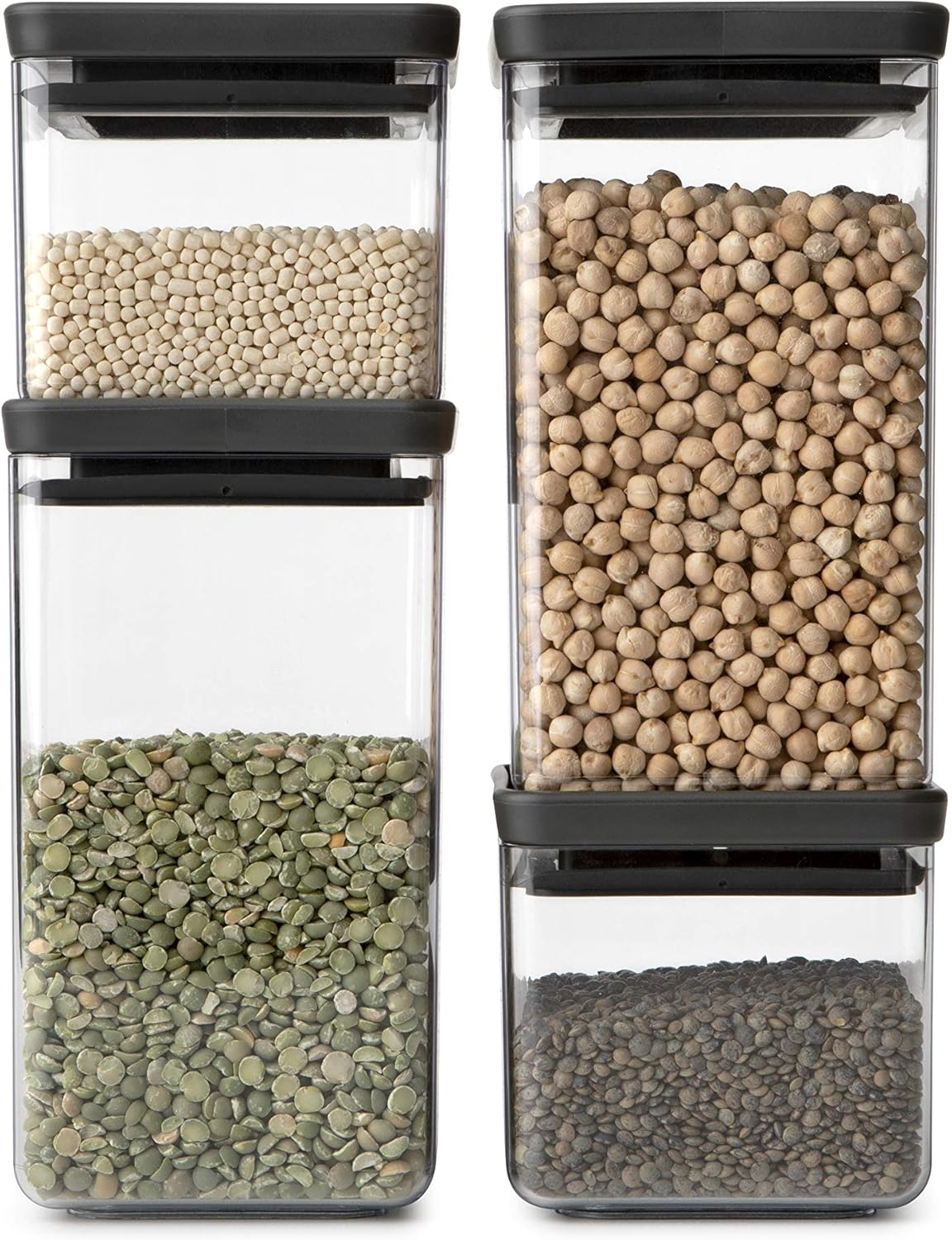 Brabantia Brabantia Set of 4 Tasty+ Stackable Square Canisters - 2 x 0.7 Quart (0.7L) & 2 x 1.7 Quart