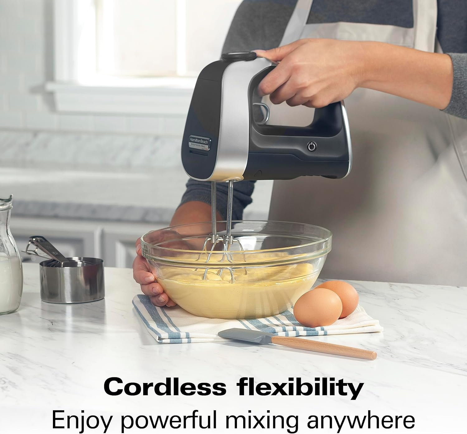 Hamilton Beach Professional Cordless Hand Mixer with Infinite Speed Control, Black and Silver, 62673