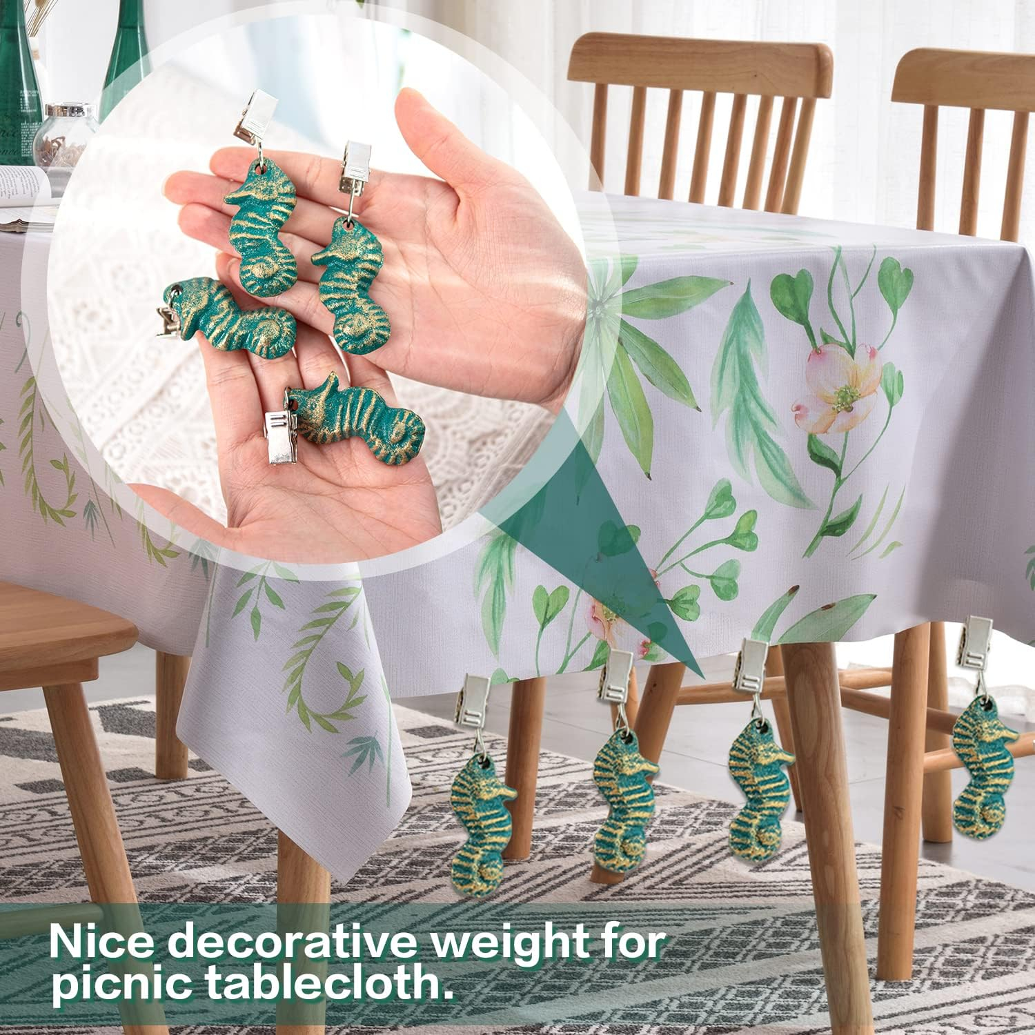 Antique Green and Gold Cast Iron Sea Horse Tablecloth Weights
