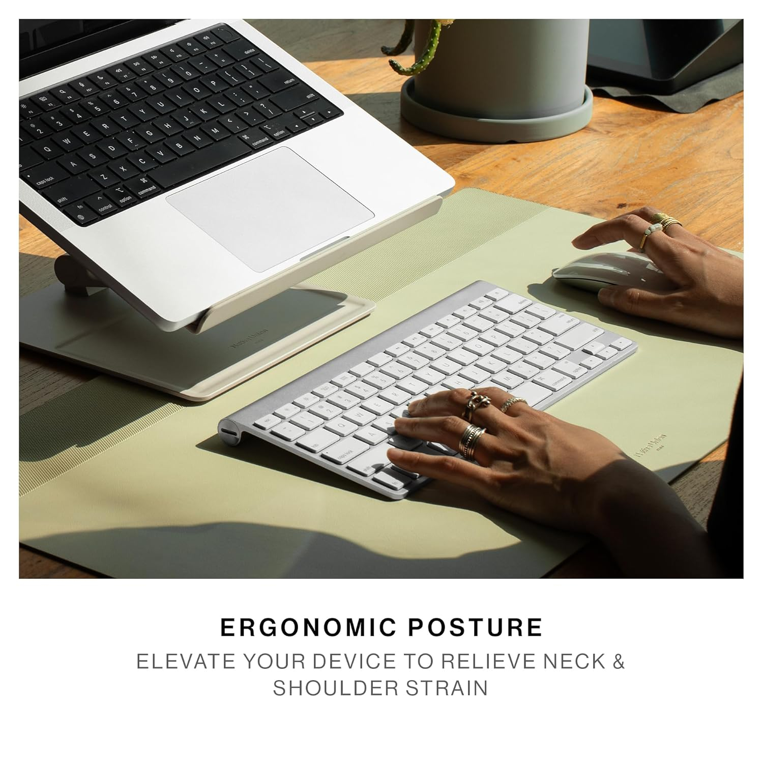 Black Adjustable Ergonomic Metal Laptop Stand with Fabric Surface