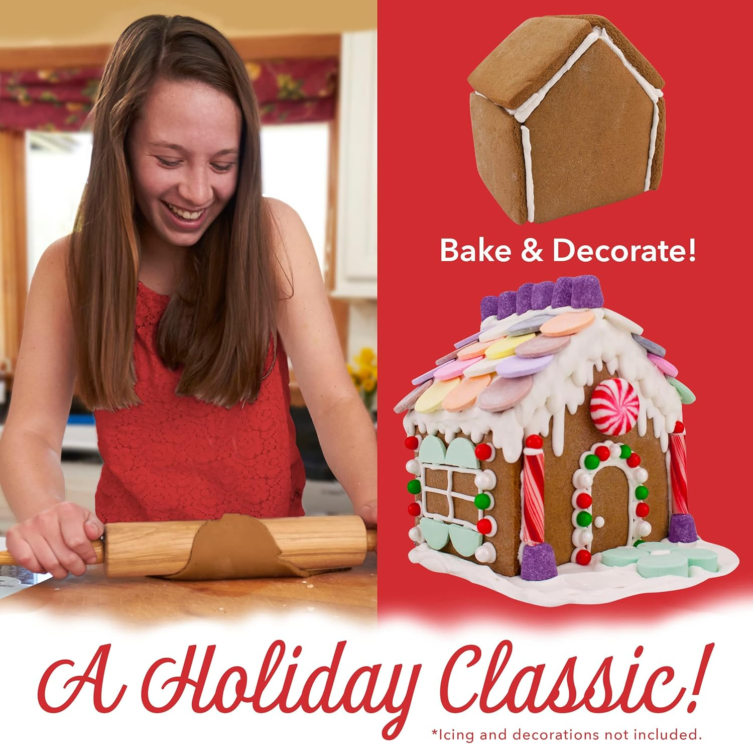 Mini Gingerbread House Set, Two Cookie Cutters with Recipe Card Makes 4-1/2" Tall Gingerbread House by Ann Clark Cookie Cutters