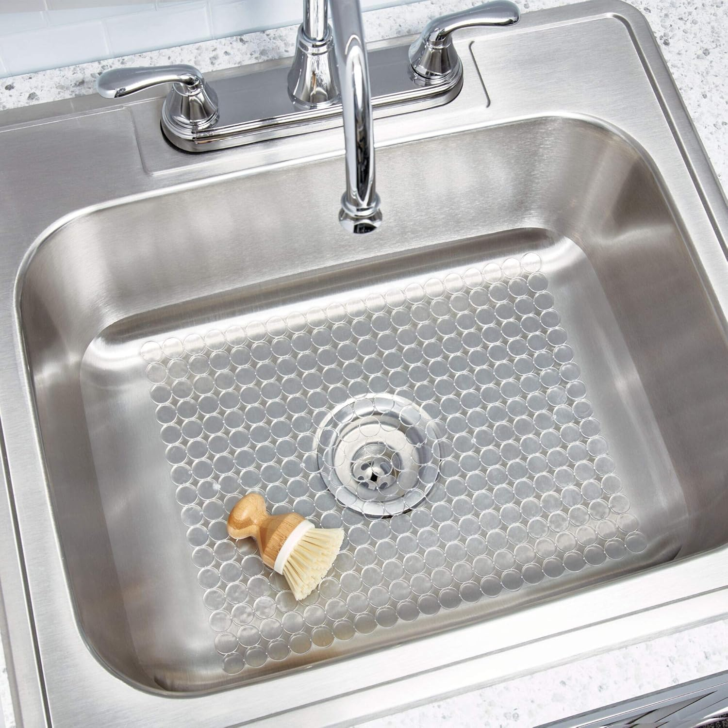 iDesign Orbz PVC Plastic Sink Grid, Non-Skid Dish Protector for Kitchen, Bathroom, Basement, Garage, 12" x 15.5" - Clear