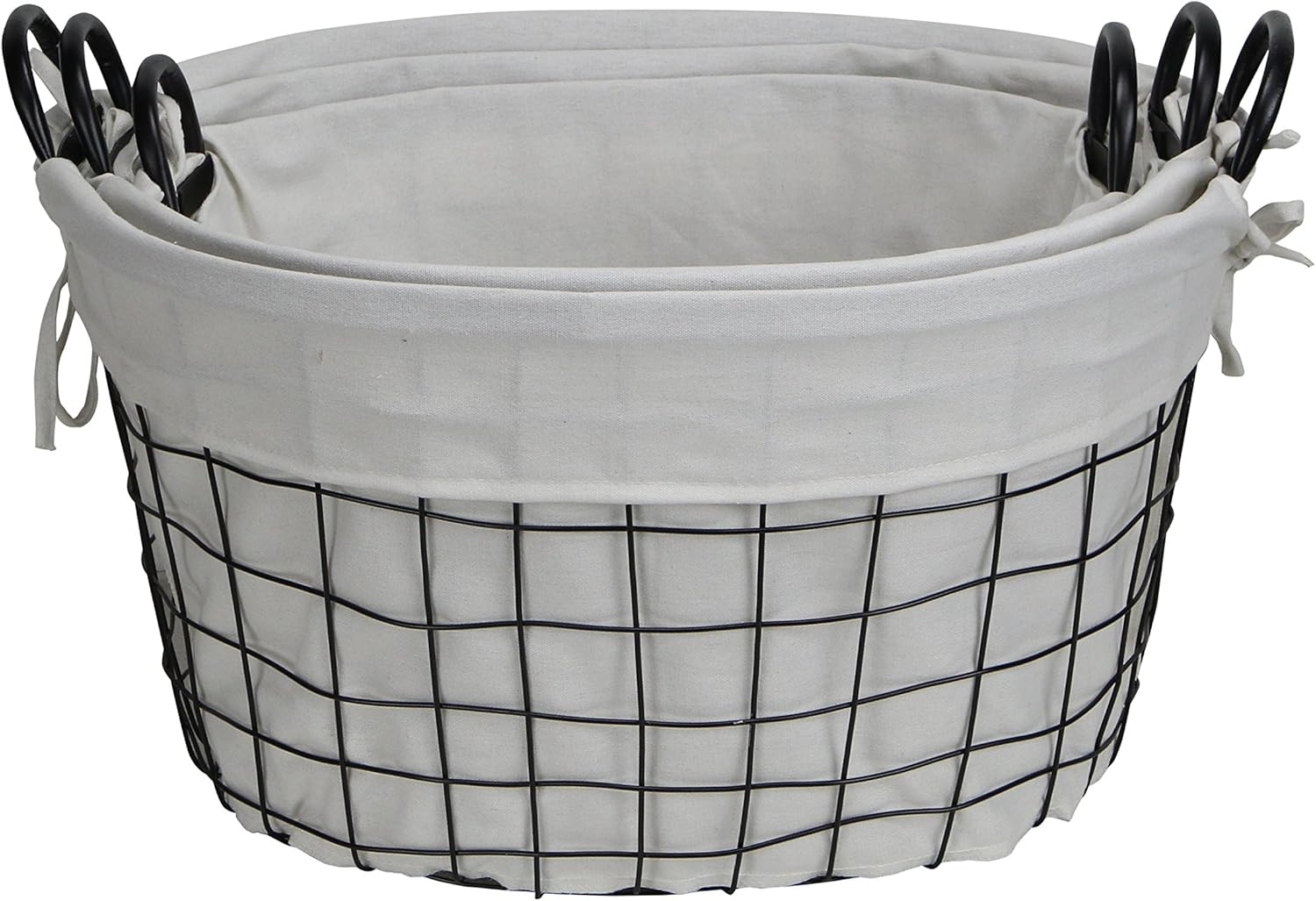 Cheungs Set Of 3 Lined Metal Wire Oval Basket With Handle