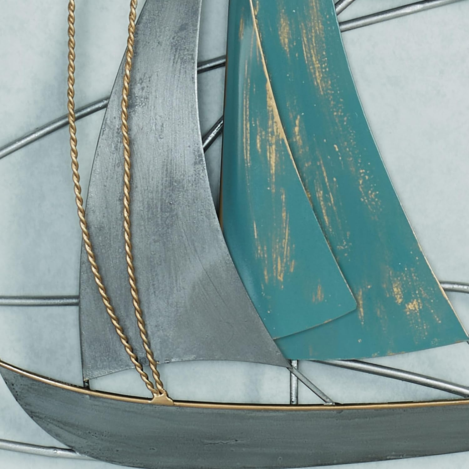 Aqua and Silver Metal Sailboat Wall Sculpture, 34" Tall