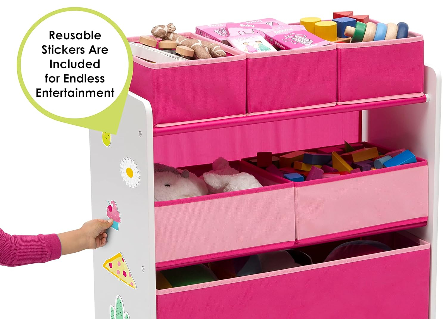 Delta Children 6 Bin Design and Store Toy Organizer, White/Pink