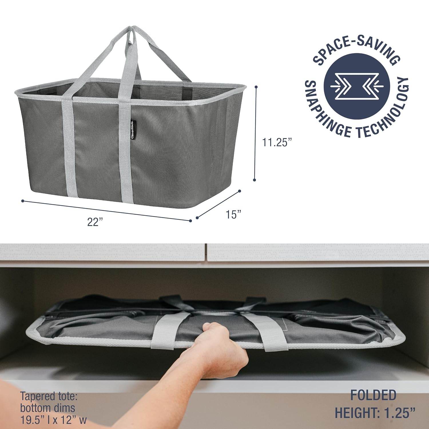CleverMade Collapsible Laundry Tote 2PK - 50L (13 Gal) Charcoal/Gray