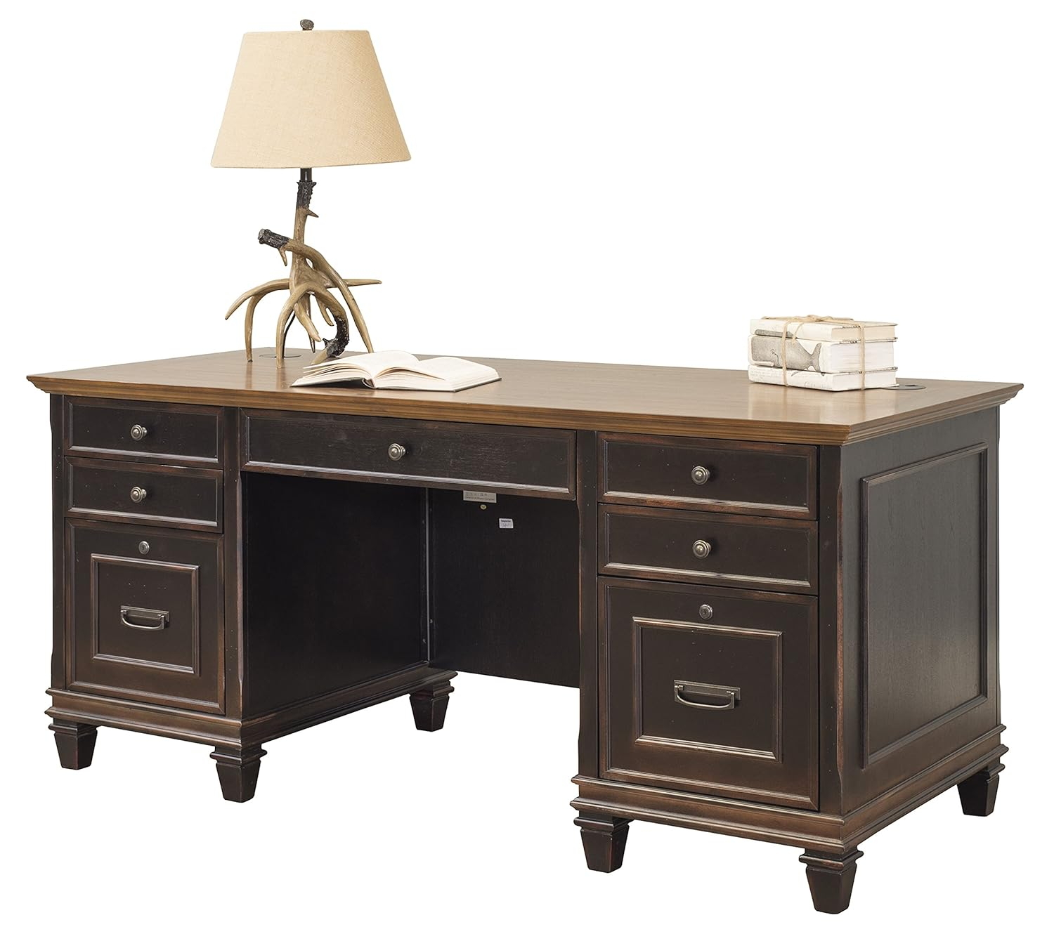 Hartford Executive Home Office Desk with Hutch, Black and Brown