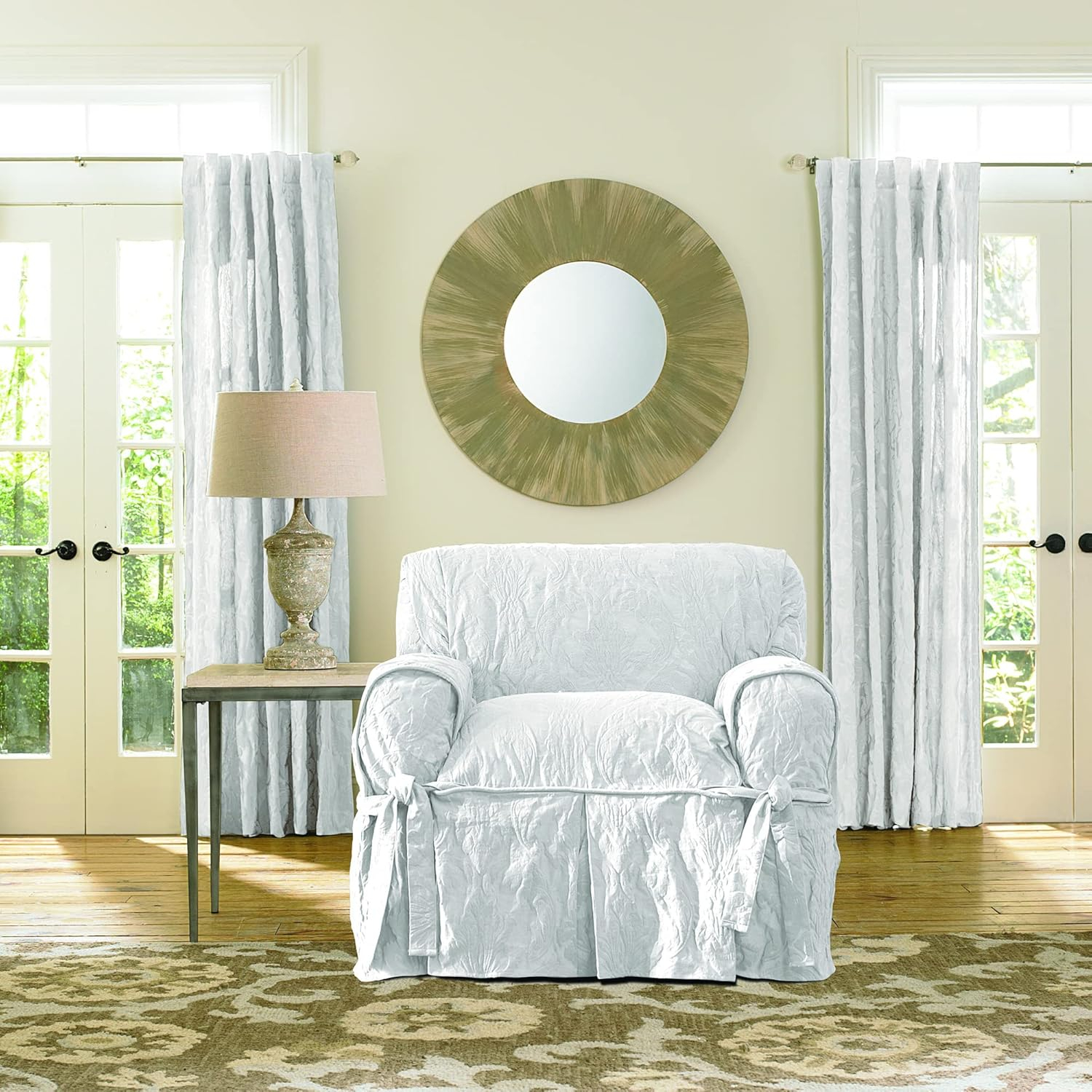 SureFit Matelasse Damask One Piece Chair Slipcover - White