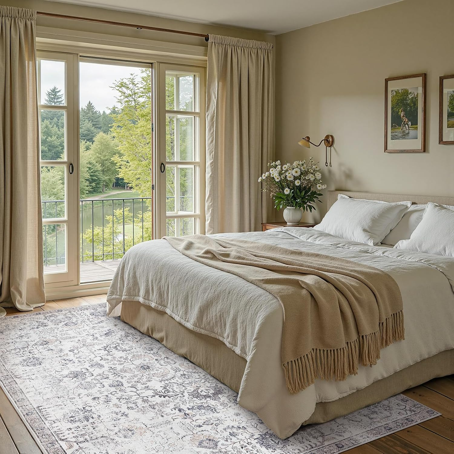 jinchan Area Rug 8x10 Washable Living Room Rug Vintage Indoor Large Floor Cover Retro Accent Mat Distressed Gray Floral Country Boho Non Slip Thin Carpet for Bedroom Kitchen Dining Room Office Grey