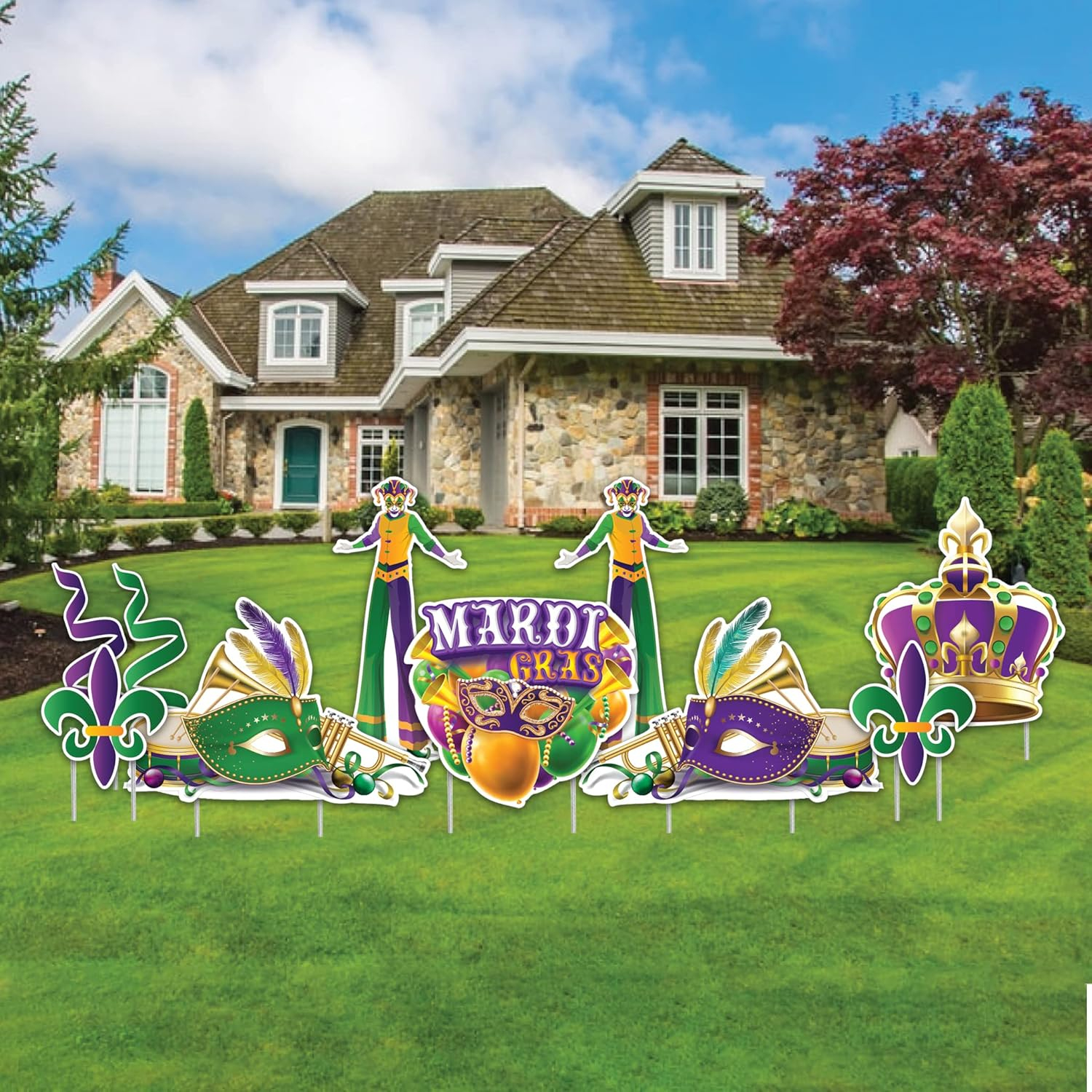 VictoryStore Jumbo Mardi Gras Yard Decoration Set, Masquerade Party Outdoor Decorations, 10 Piece Set, 20053