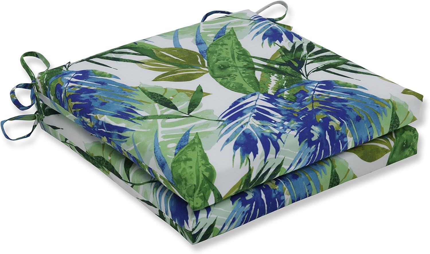 20"x20"x3" Soleil 2pc Indoor/Outdoor Squared Corners Seat Cushion Blue/Green - Pillow Perfect: Weather-Resistant, Fade-Resistant
