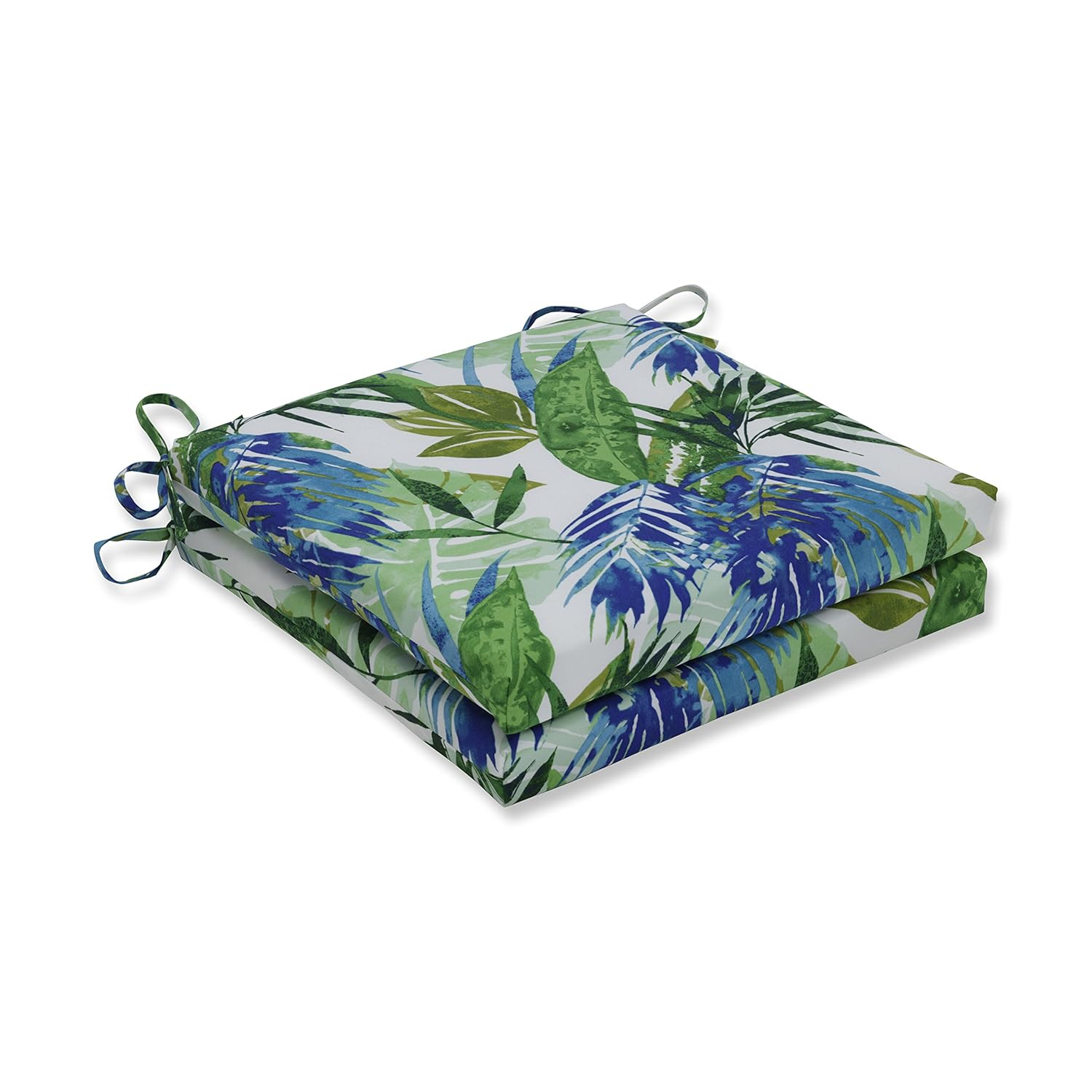 20"x20"x3" Soleil 2pc Indoor/Outdoor Squared Corners Seat Cushion Blue/Green - Pillow Perfect: Weather-Resistant, Fade-Resistant