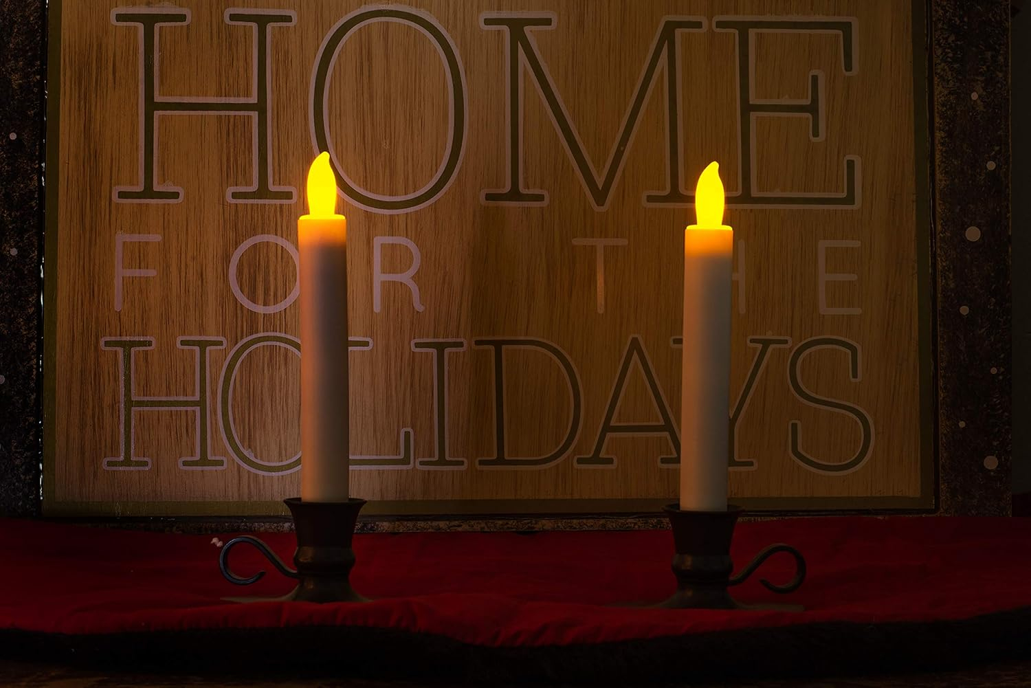 Antique Bronze LED Flameless Taper Candles with Timer, Set of 2