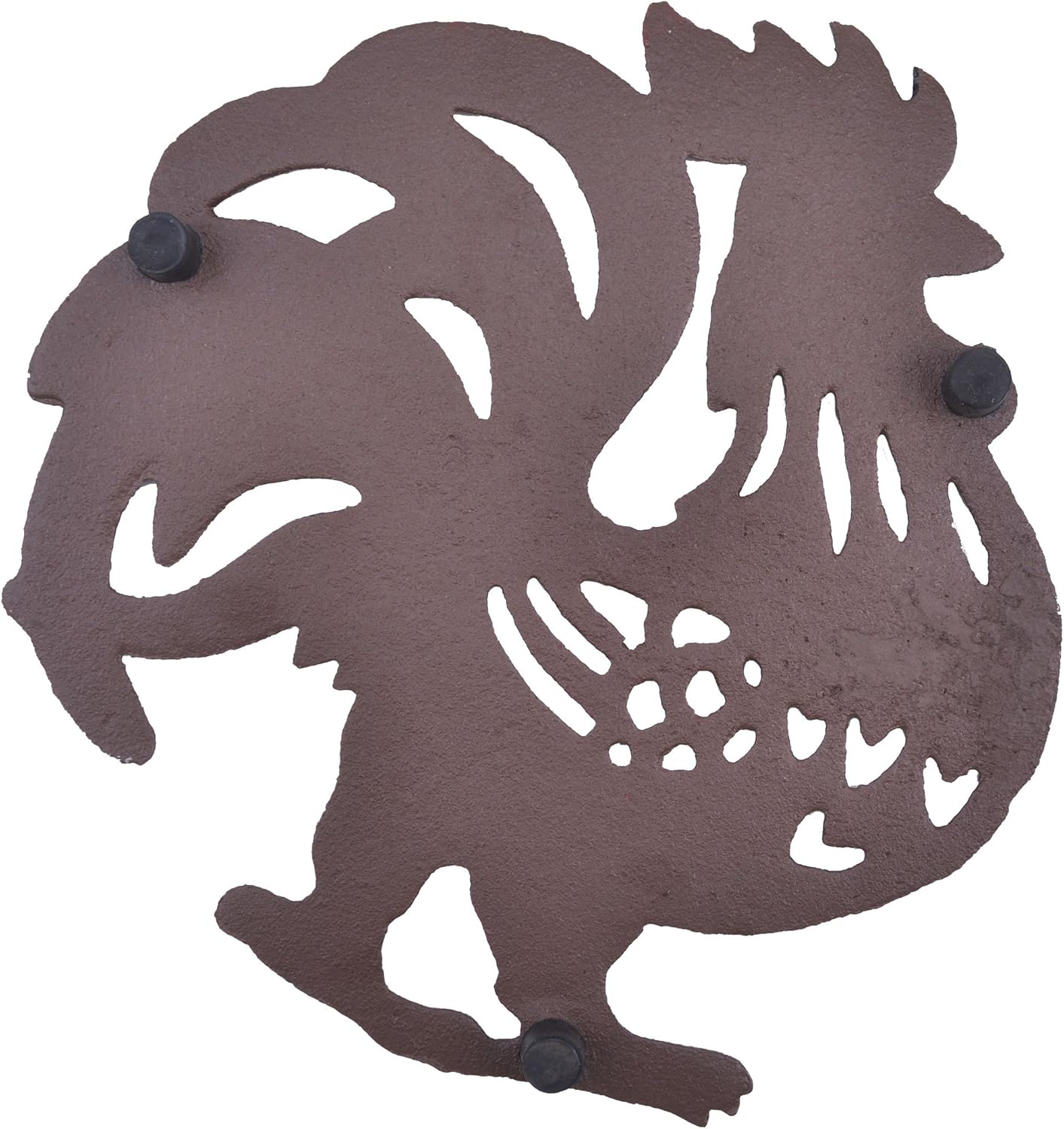 Rustic Brown Cast Iron Rooster Kitchen Trivet, 7.75" Wide