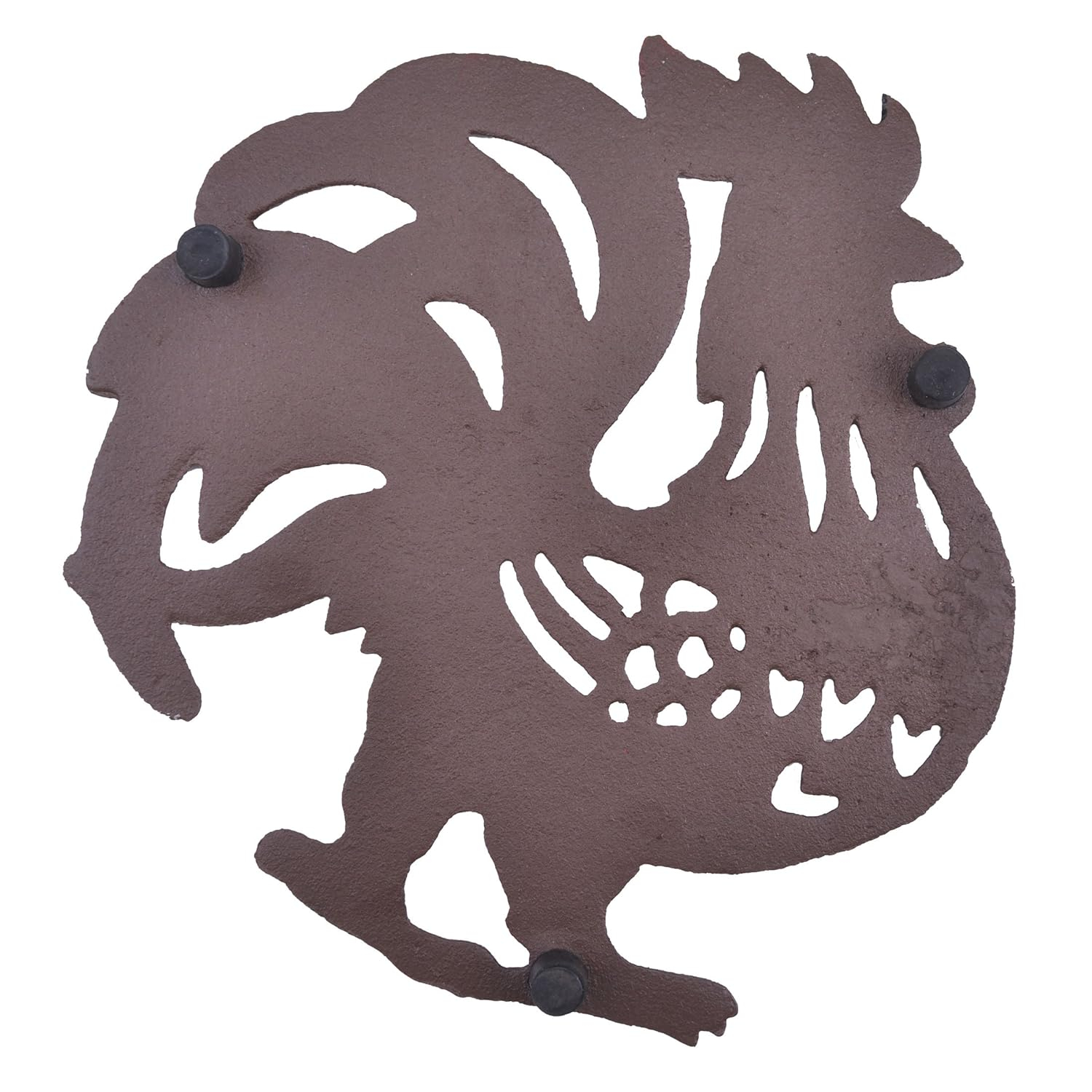 Rustic Brown Cast Iron Rooster Kitchen Trivet, 7.75" Wide