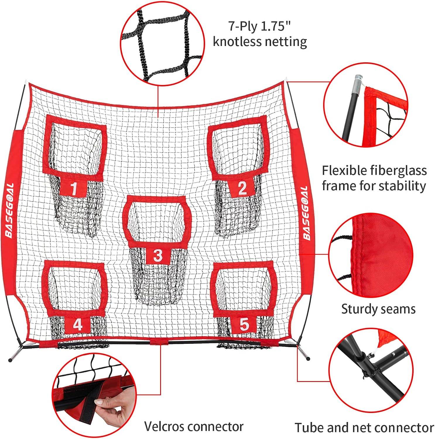 Football Nets for Throwing,Football Target,Quarterback Training Equipment with 5 Target Pockets for Improving Football Accuracy Throwing-8 x 8 ft or 7 x 7 ft Nets