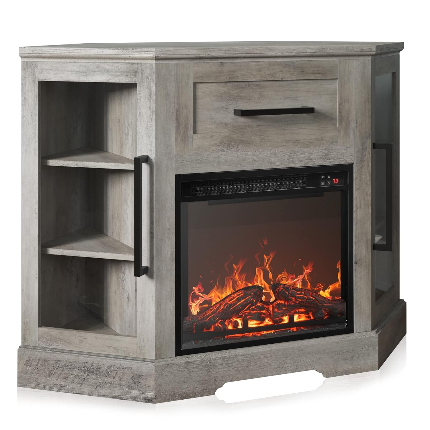 BELLEZE 43" TV Stand with 18" Electric Fireplace, Fireplace TV Stand for TVs up to 43", Modern Corner Wood Entertainment Center with Storage - Dale (Gray Wash)