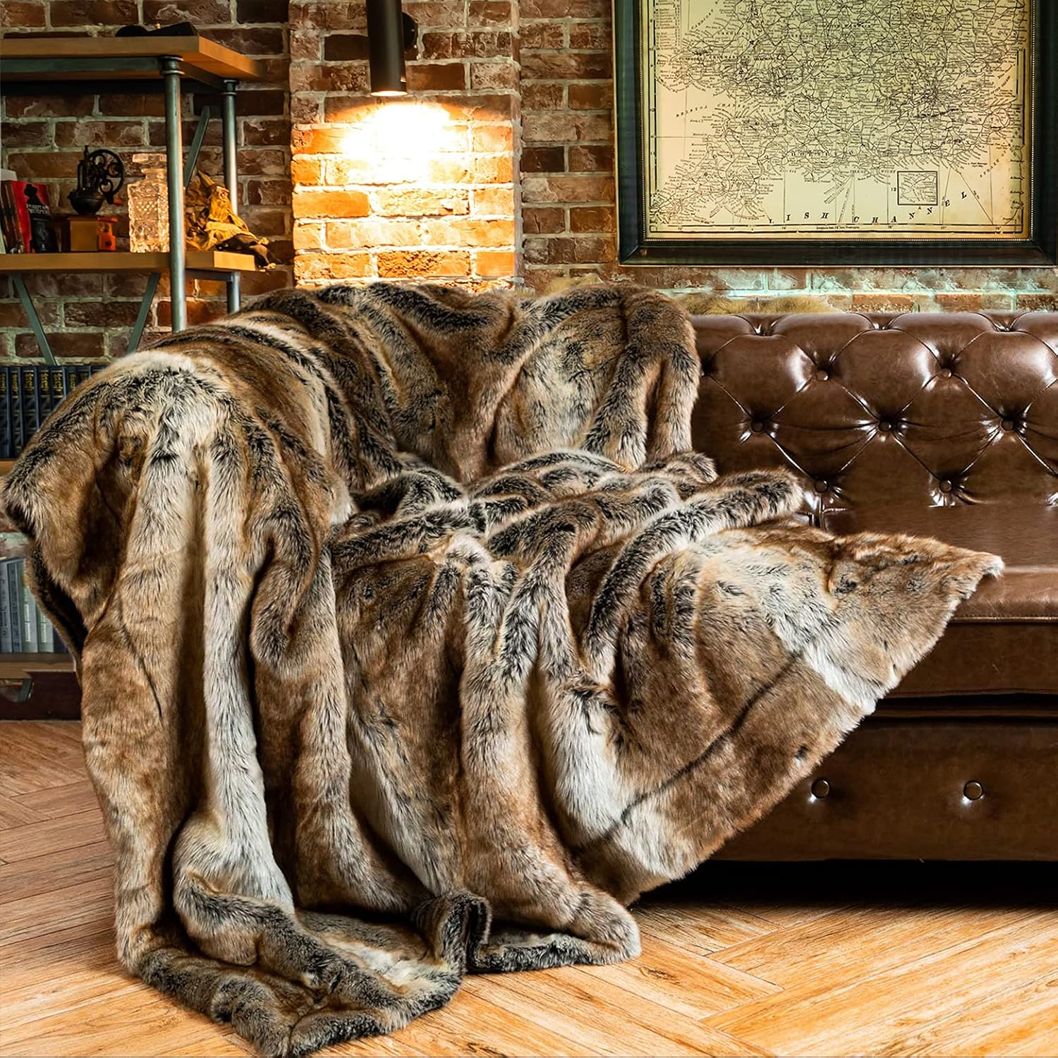 Battilo Brown Faux Fur Blanket, Fuzzy Thick Warm Throw Blankets,Decorative Fur Throws for Bed Sofa Chair ,60"x80"