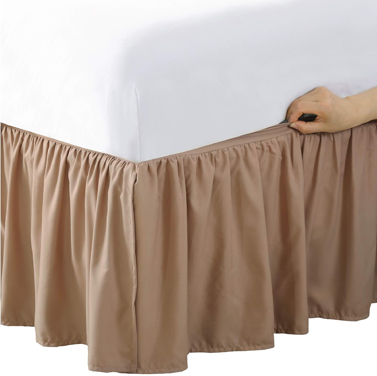 Bed Maker's Wrap-Around, Never Lift Your Mattress Ruffled Bed Skirt, 14" Drop Length, Mocha, King