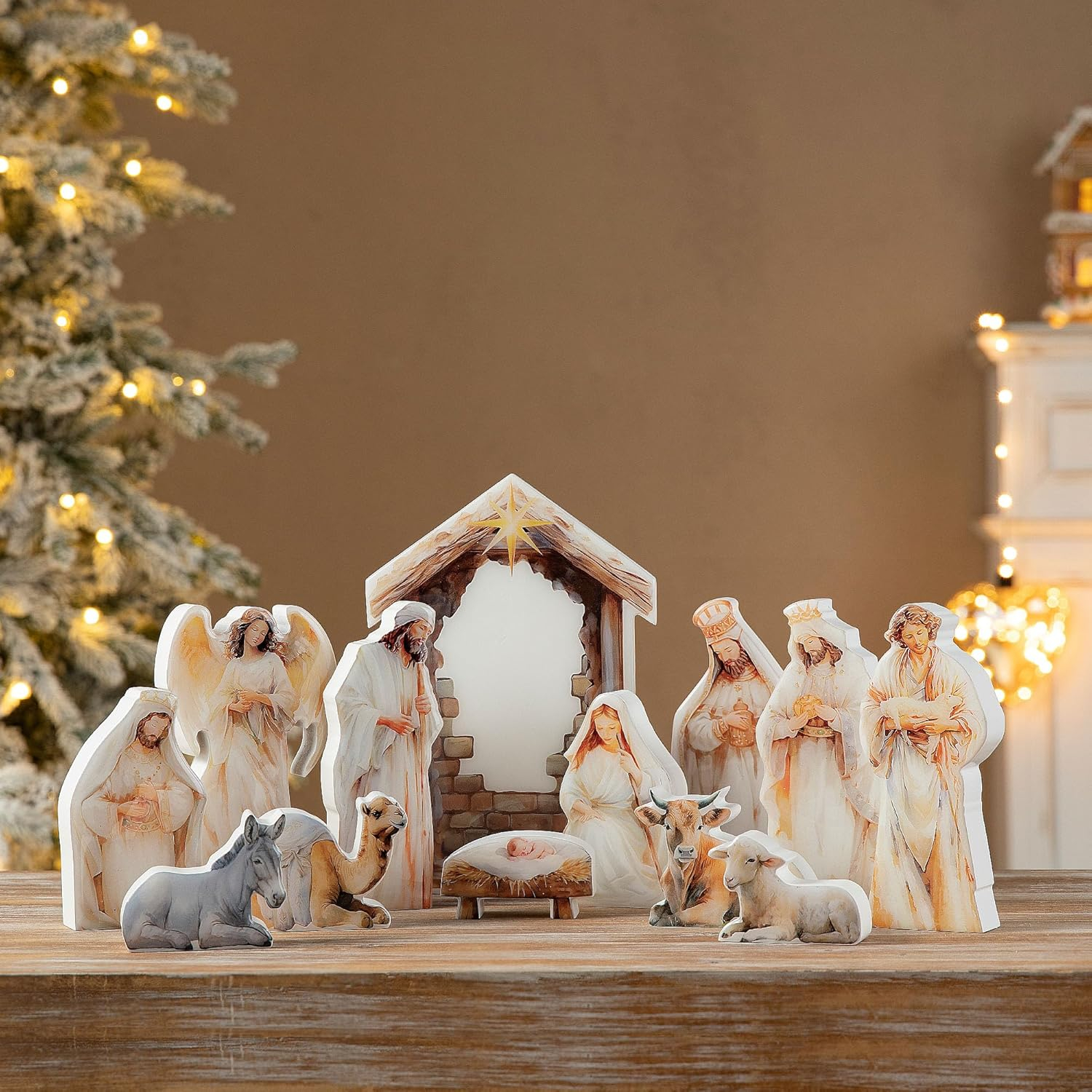 8.5" Wooden and Epoxy Resin Nativity Scene Set