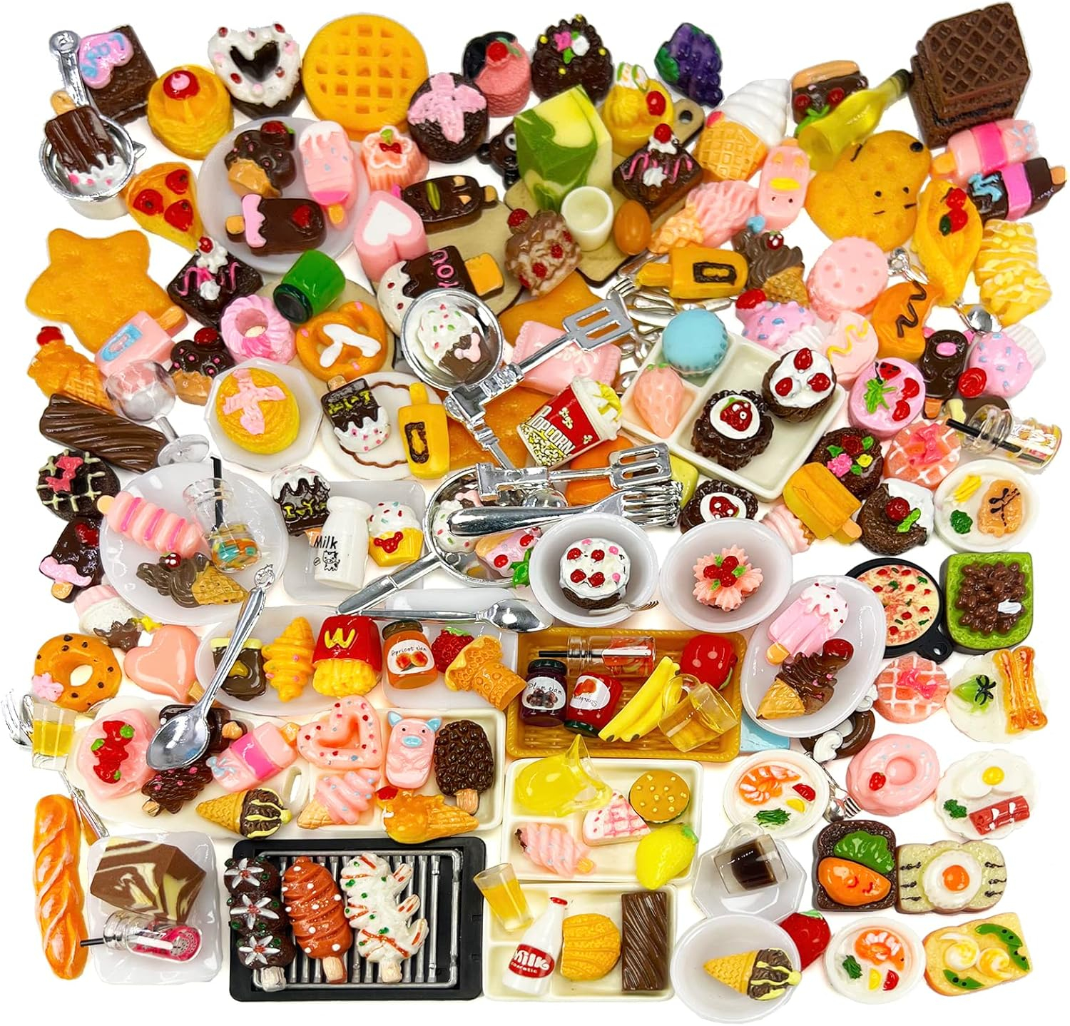 200 Piece Dollhouse Miniature Food Pretend Fast Food Toy Set Burger Fries Milk Cake Egg Bread Pizza Coffee etc Doll Food Kitchen Accessories Toys Kids Party Accessories Restaurant