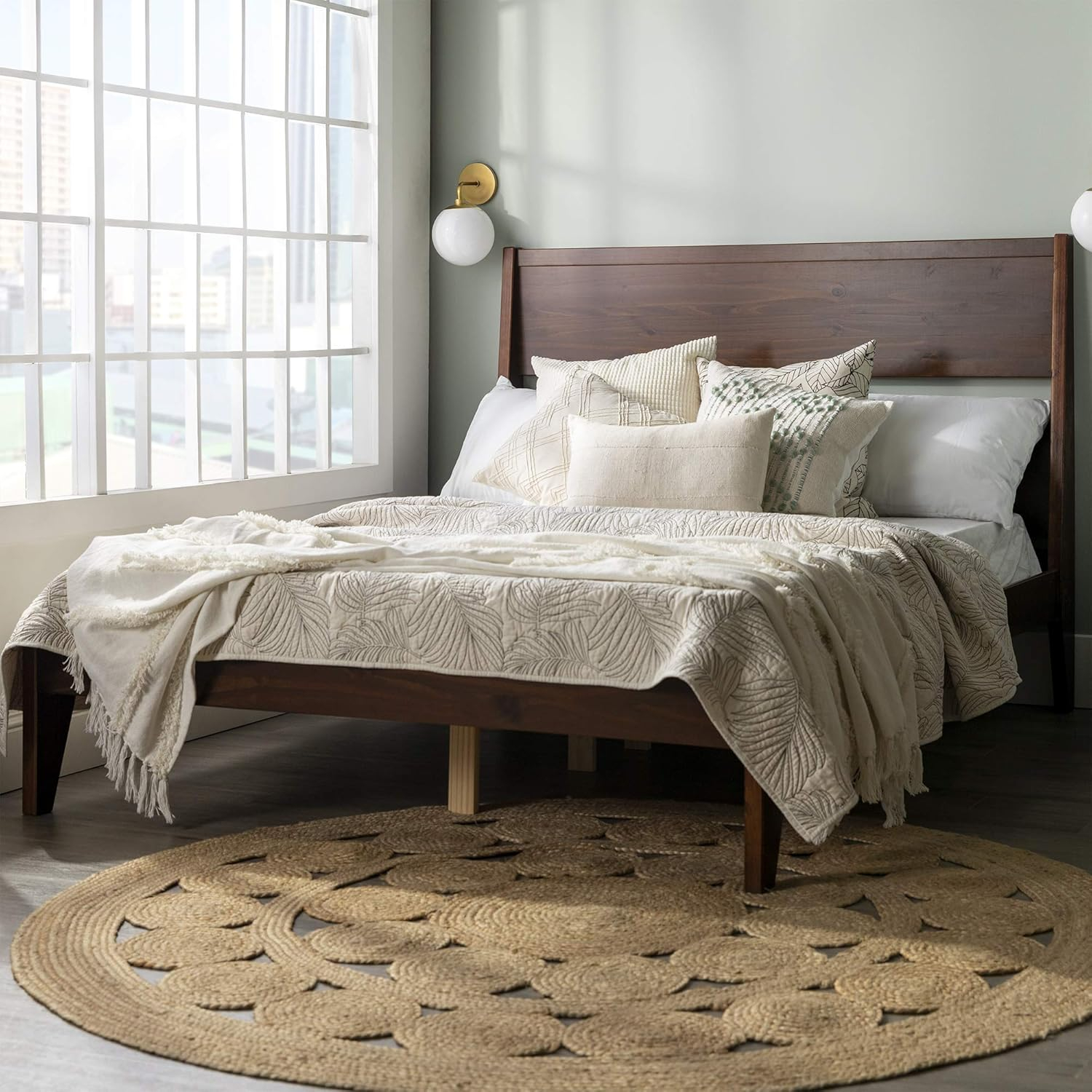 Queen Solid Wood Modern Platform Bed - Walnut