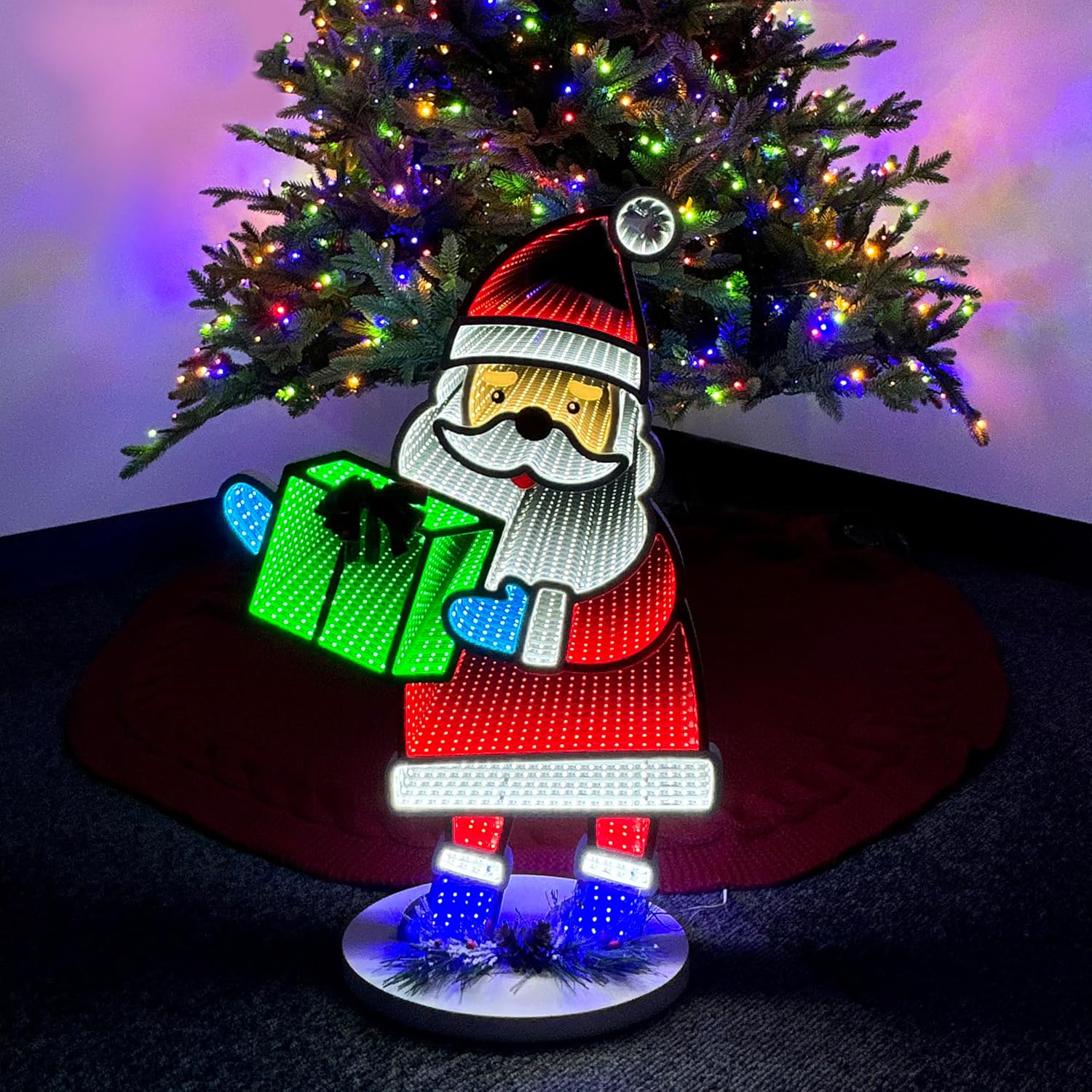 Elumina Decor Santa Infinity Mirror Light with Stand - LED Christmas Decoration - USB-Powered - Santa Claus 3D LED Infinity Light - Indoor Seasonal Holiday Decor for Windows or Tables - 16" x 24"