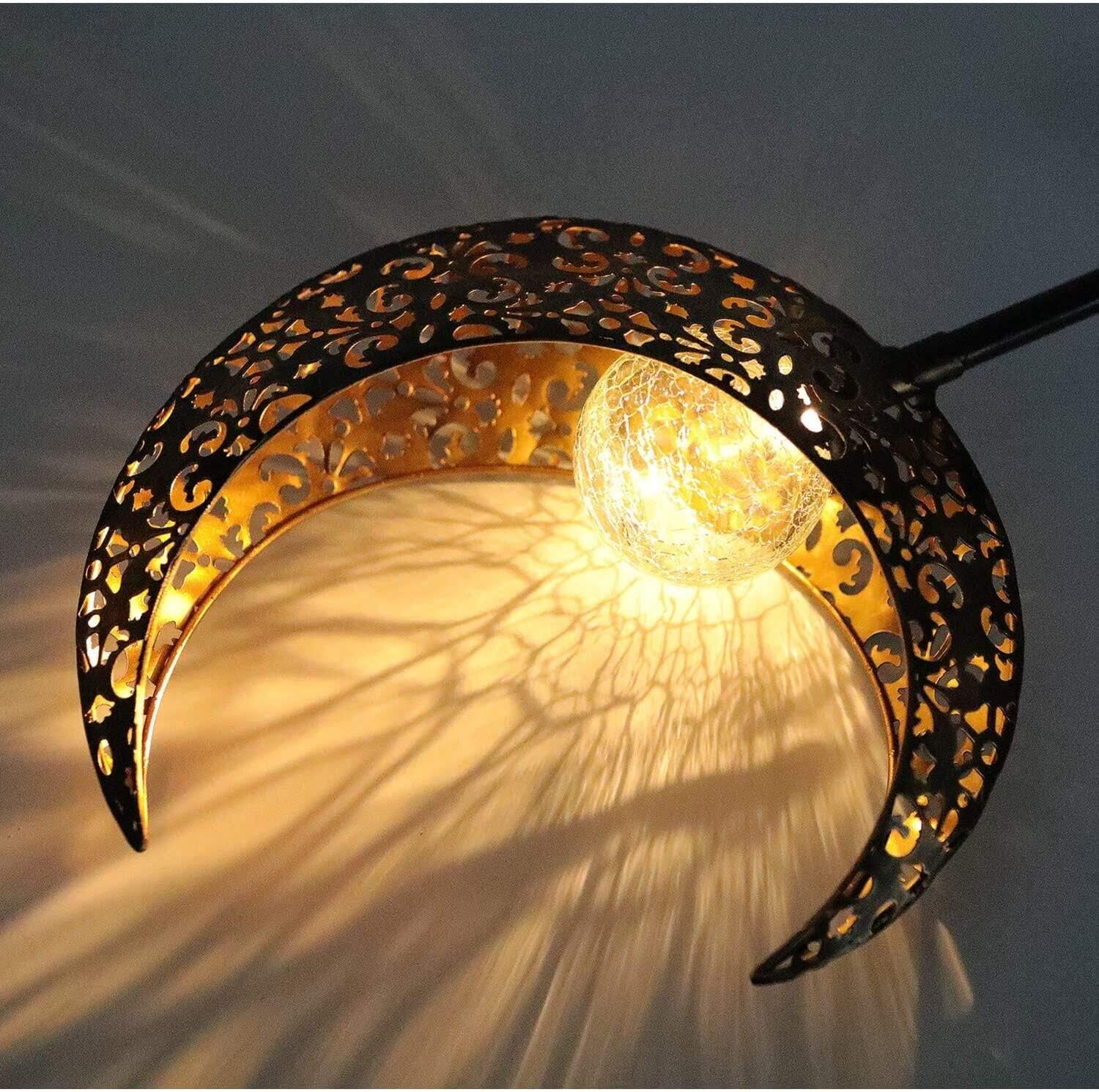 TRAHOO-Garden Solar Light Outdoor Decorative, Moon Crackle Glass Globe Stake Metal LightsWaterproof Warm White LED for Pathway, Lawn, Patio, Yard