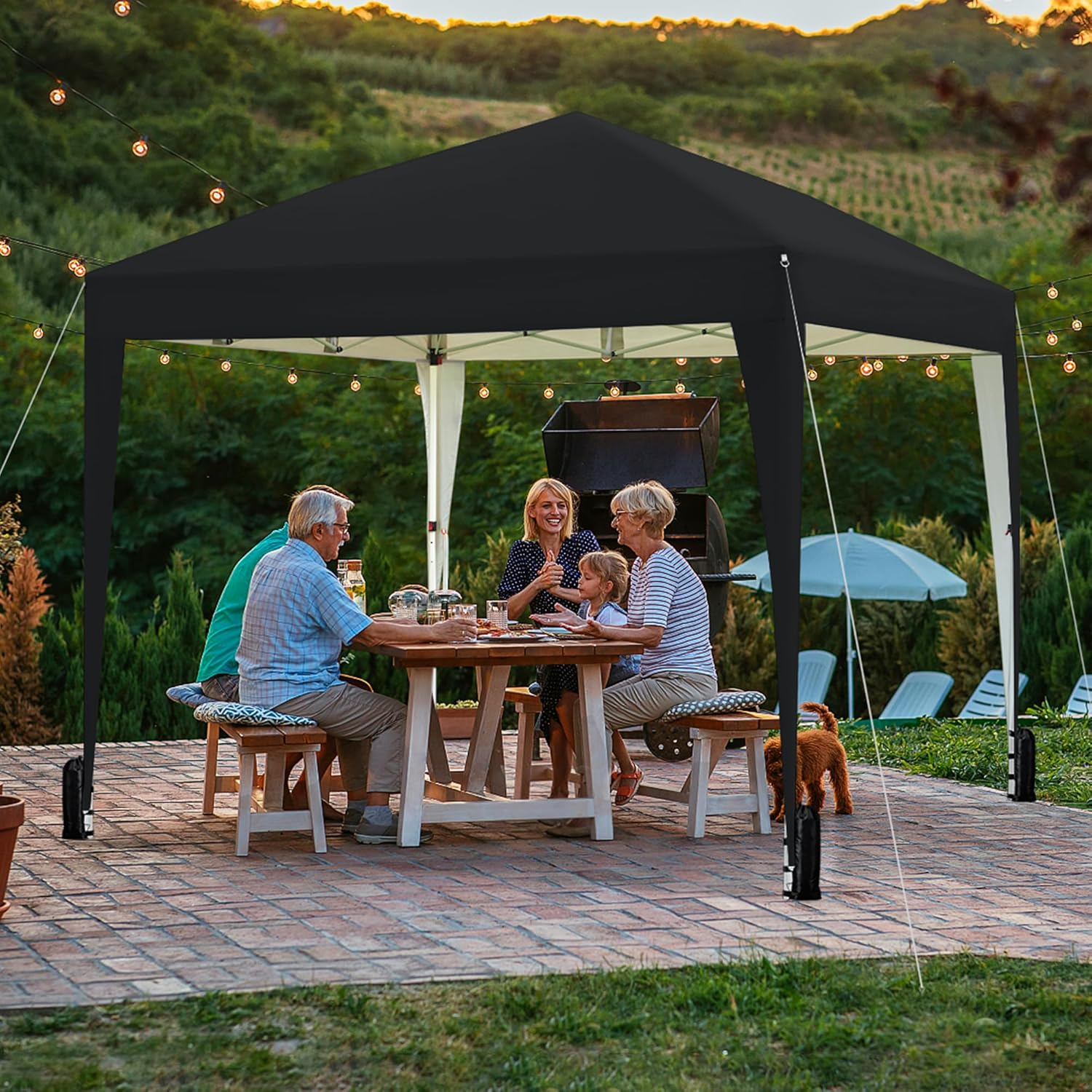 Yaheetech 8x8 Pop Up Canopy with 4 Removable Sidewalls, Portable Enclosed Instant Tent, Waterproof Outdoor Tent, Beach Sun Shelter with 4 Sandbags, 8 Stakes & 4 Ropes, Black