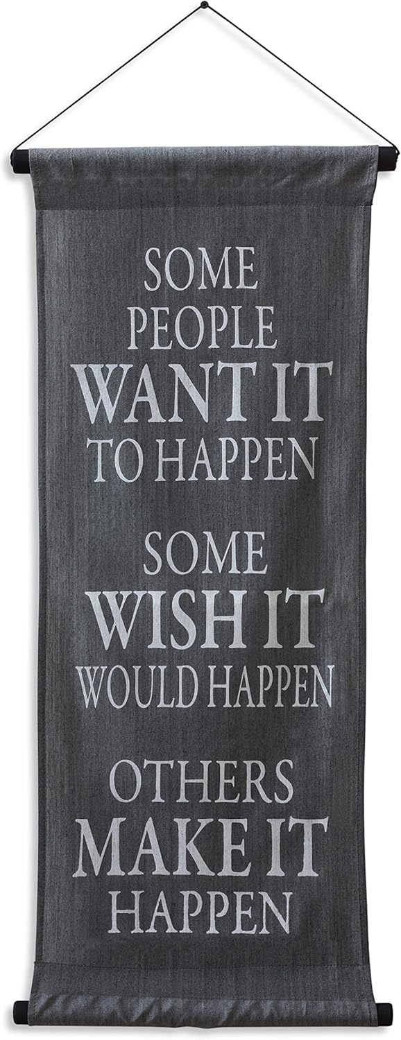 Inspirational Wall Decor Banner, Inspiring Quote Scroll, Motivational Message, Thought Saying Tapestry Want It, Wish It, Make It 32" x 14" - Grey
