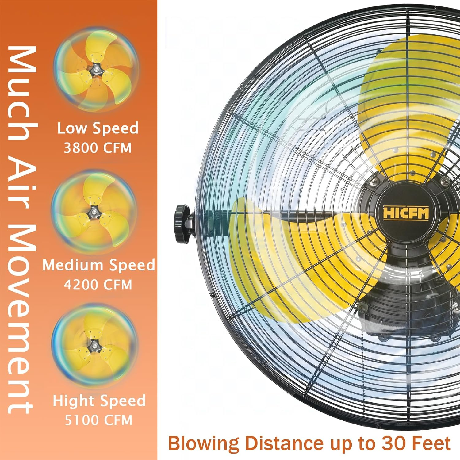 High Velocity Yellow and Black 20-inch Outdoor Wall Mounted Fan