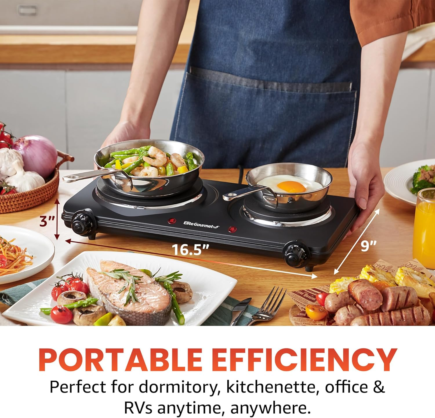 Elite Cuisine Electric Double Cast Burner Hot Plate EDB-302BF