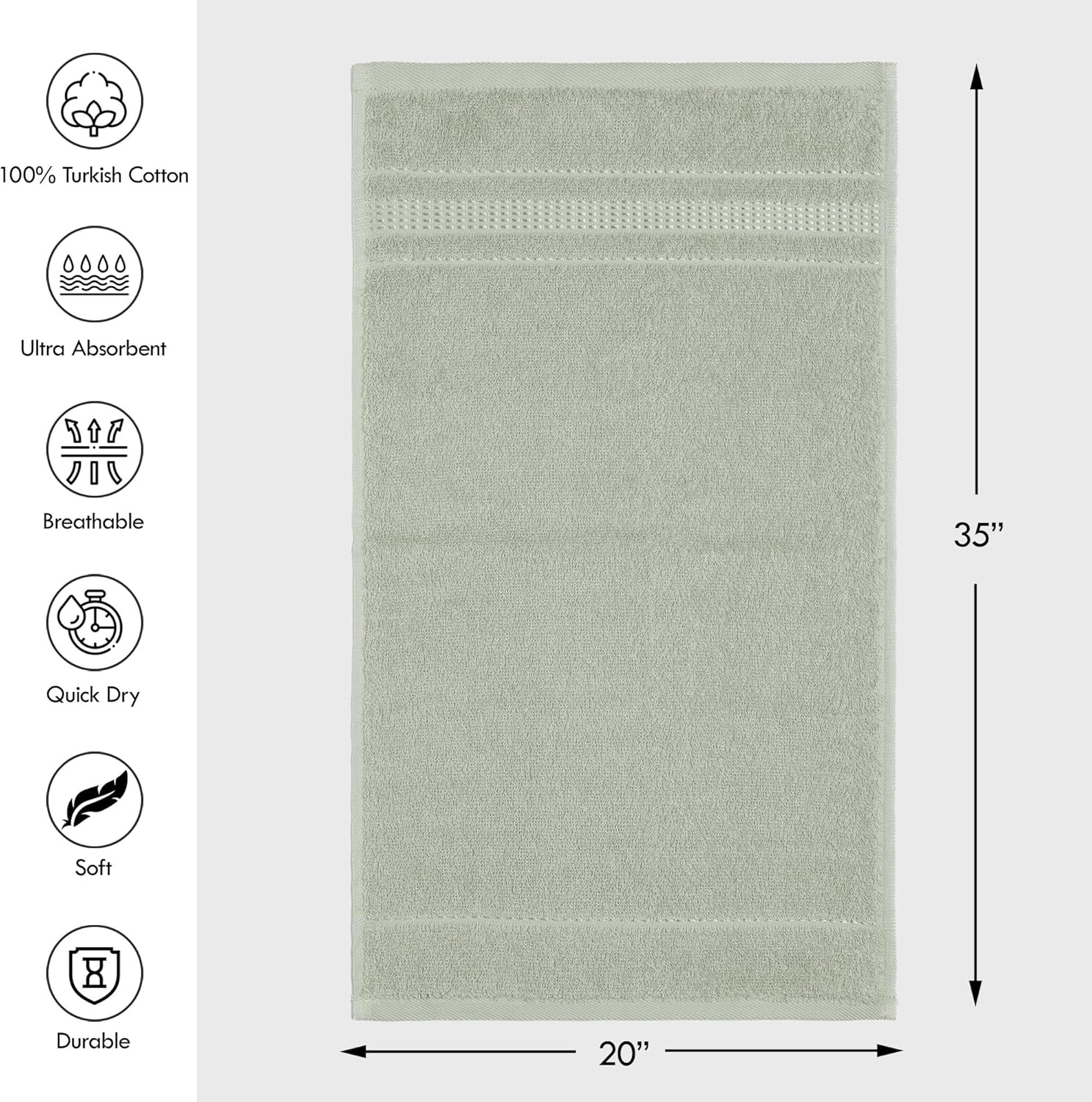 Melissa Linen, 2 Piece Hand Towel Pack Premium Cotton Soft Absorbent 20 x 35 in, Mint Green