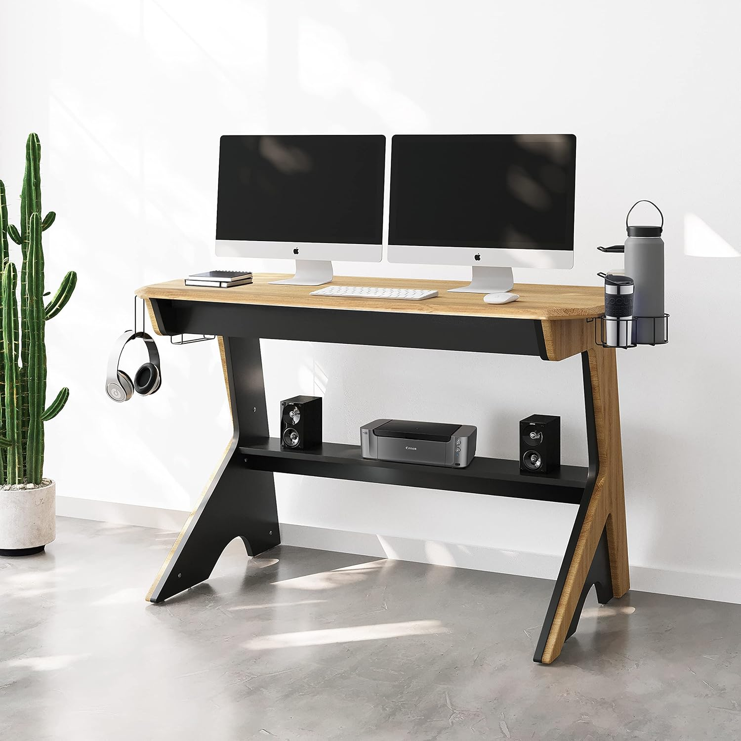 HBBOOMLIFE Home Office Computer Writing Desk Workstation with Two Cupholders and  Headphone Hook-Pine  50" W x 22.5" D x 29.5" H