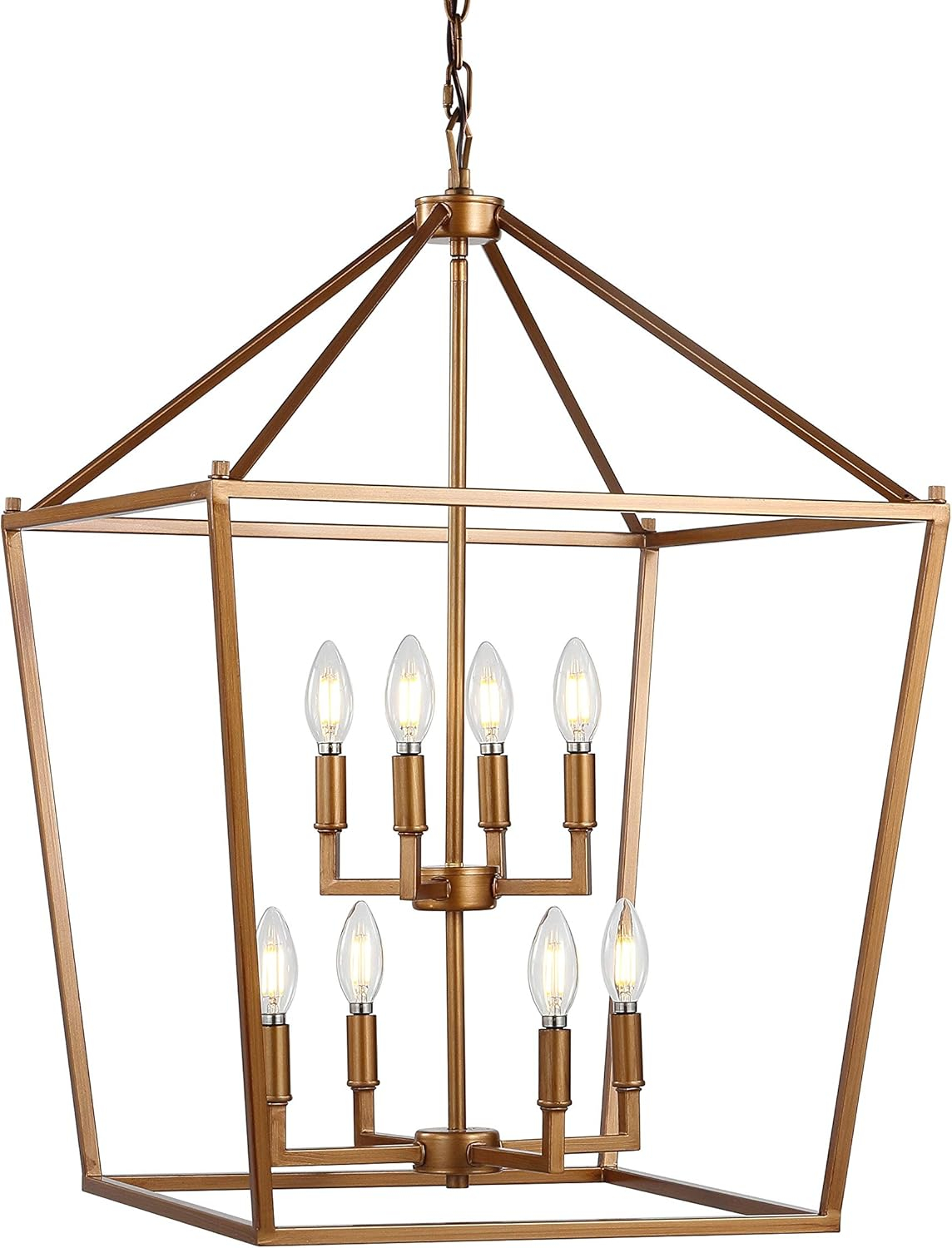 Pagoda 20" 8-Bulb Lantern Metal LED Pendant, Antique Gold