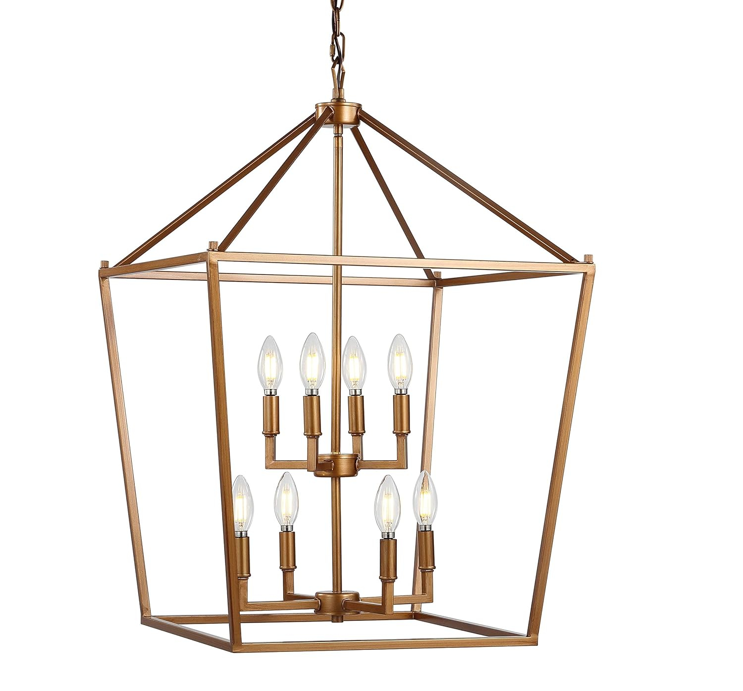 Pagoda 20" 8-Bulb Lantern Metal LED Pendant, Antique Gold