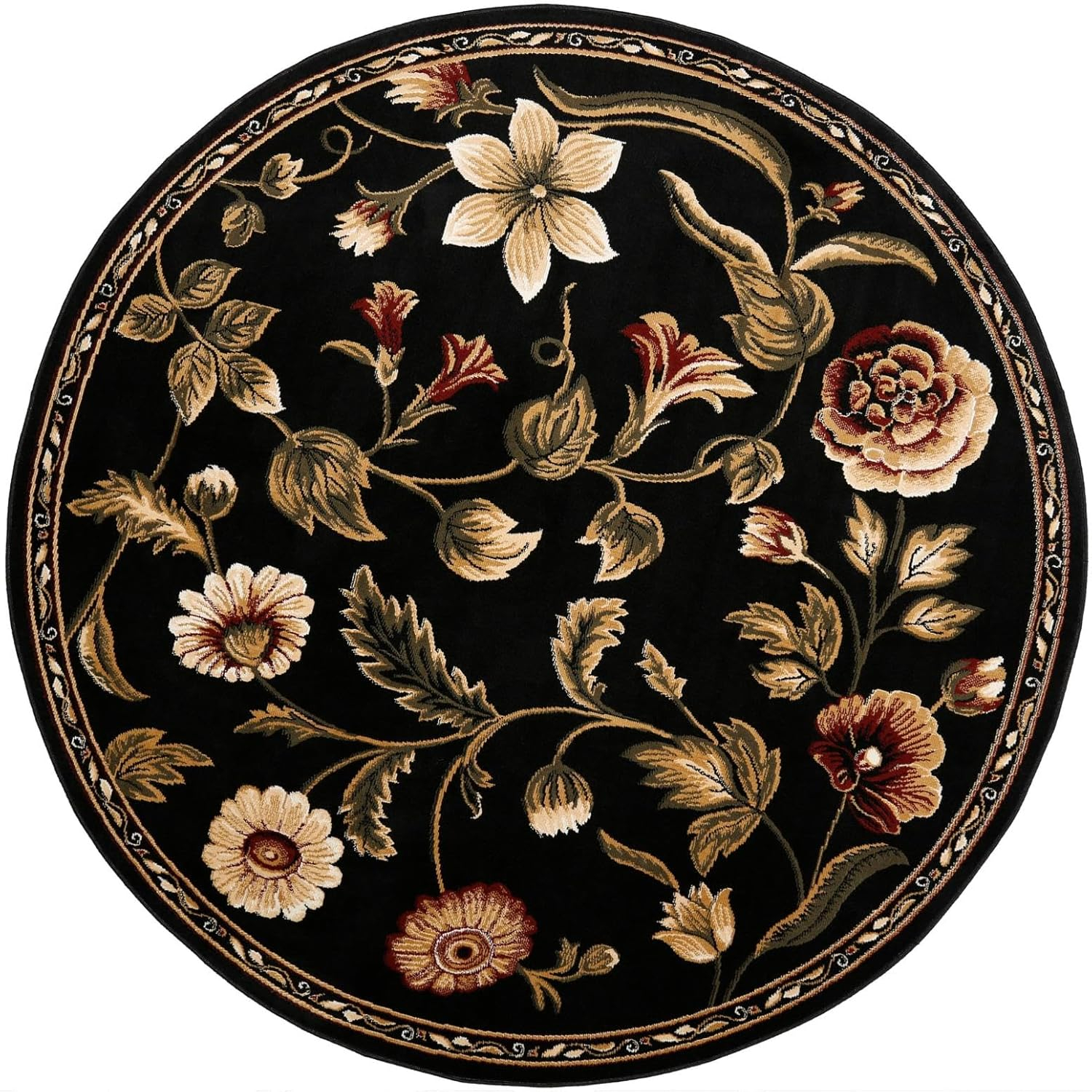 Home Dynamix Optimum Amell Traditional Floral Area Rug, Black/Green, 7'10" Round