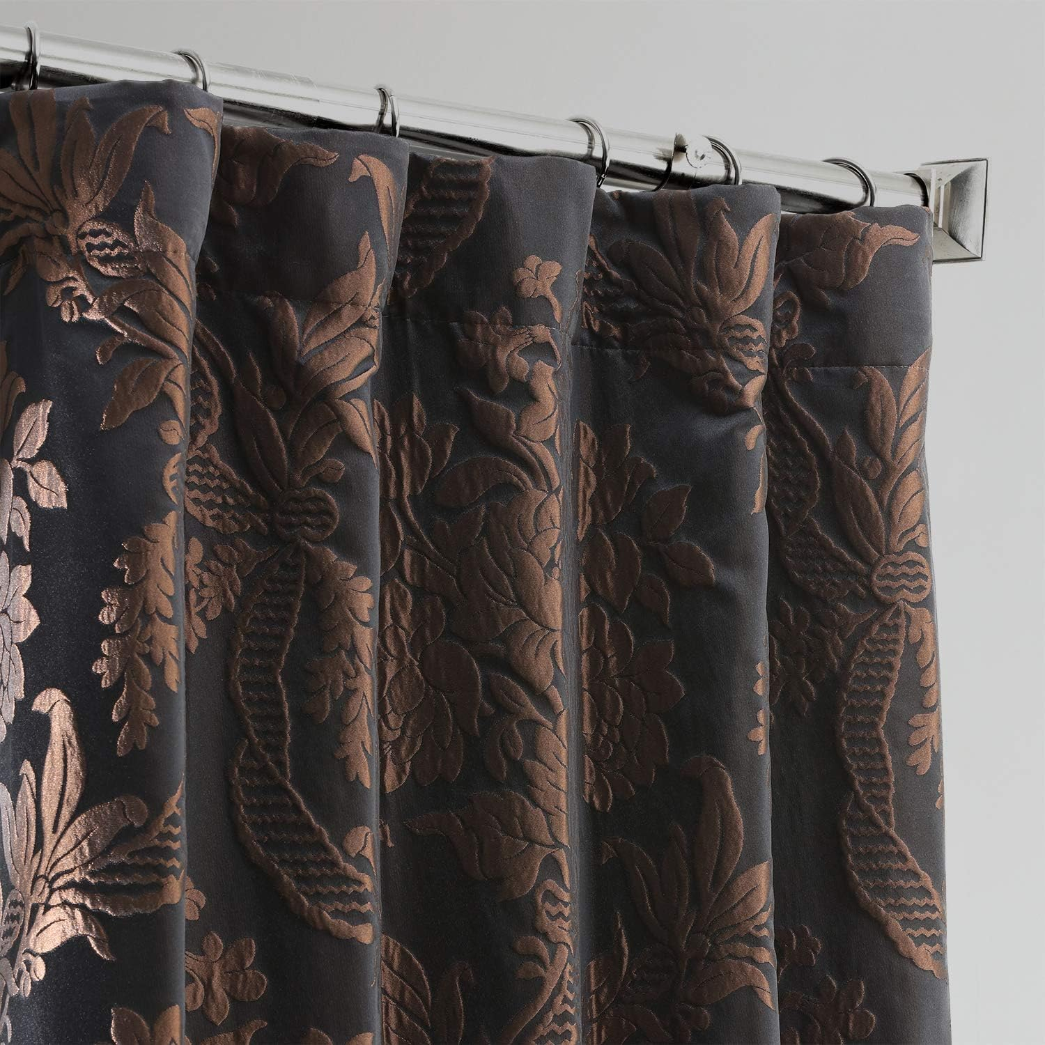 Black and Copper Faux Silk Room-Darkening Curtain Panel, 120" x 50"