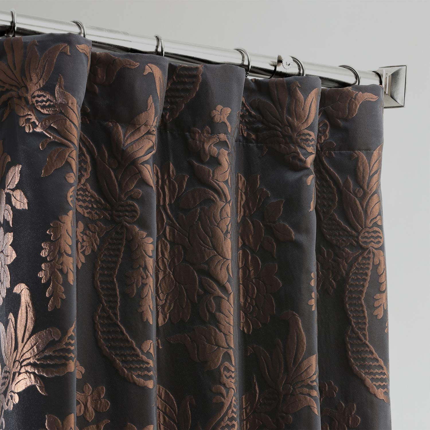 Black and Copper Faux Silk Room-Darkening Curtain Panel, 120" x 50"