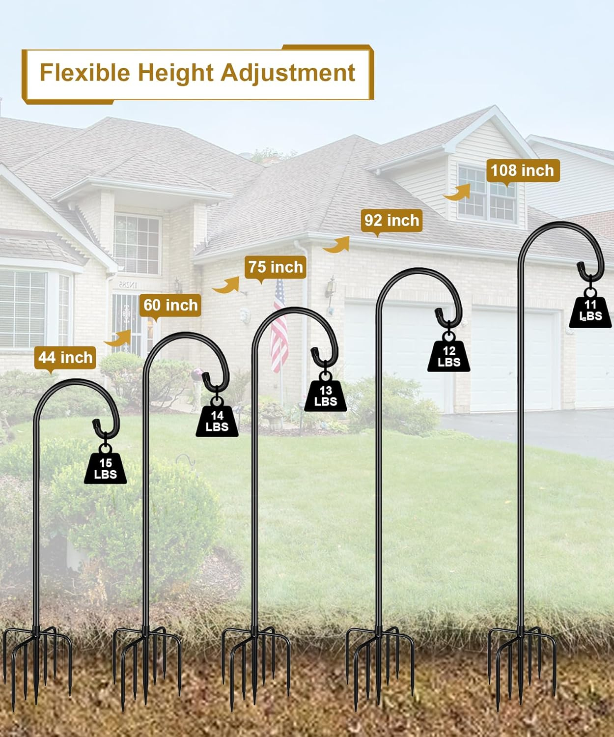 Shepherd Hook 92 Inch Tall Heavy-Duty Metal Garden Hanging Pole Stake for Bird Feeder Pole Plant Baskets, Black (2 Pack)